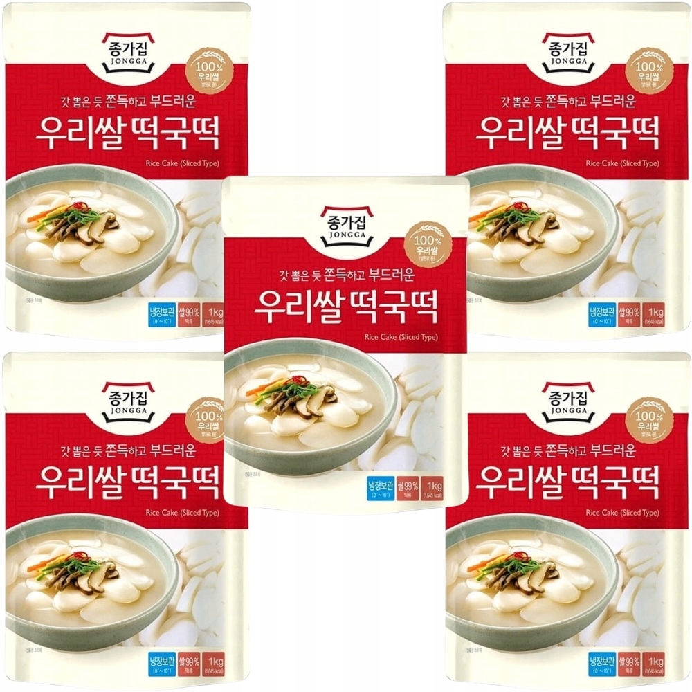 5 x Kluski Ryżowe Koreańskie Korean Tteokbokki Topokki Plasterki 1kg Jongga