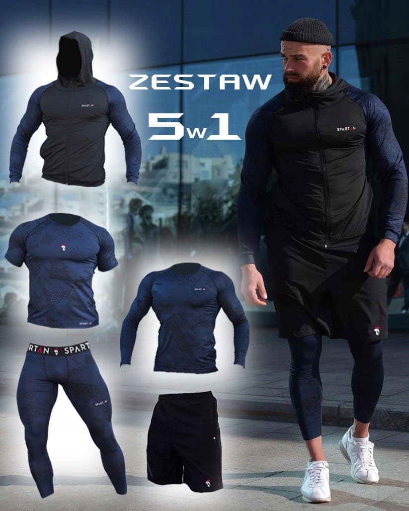 Spartan Odzież Termoaktywna Zestaw Sportowy Blue&Black (5w1) XXL