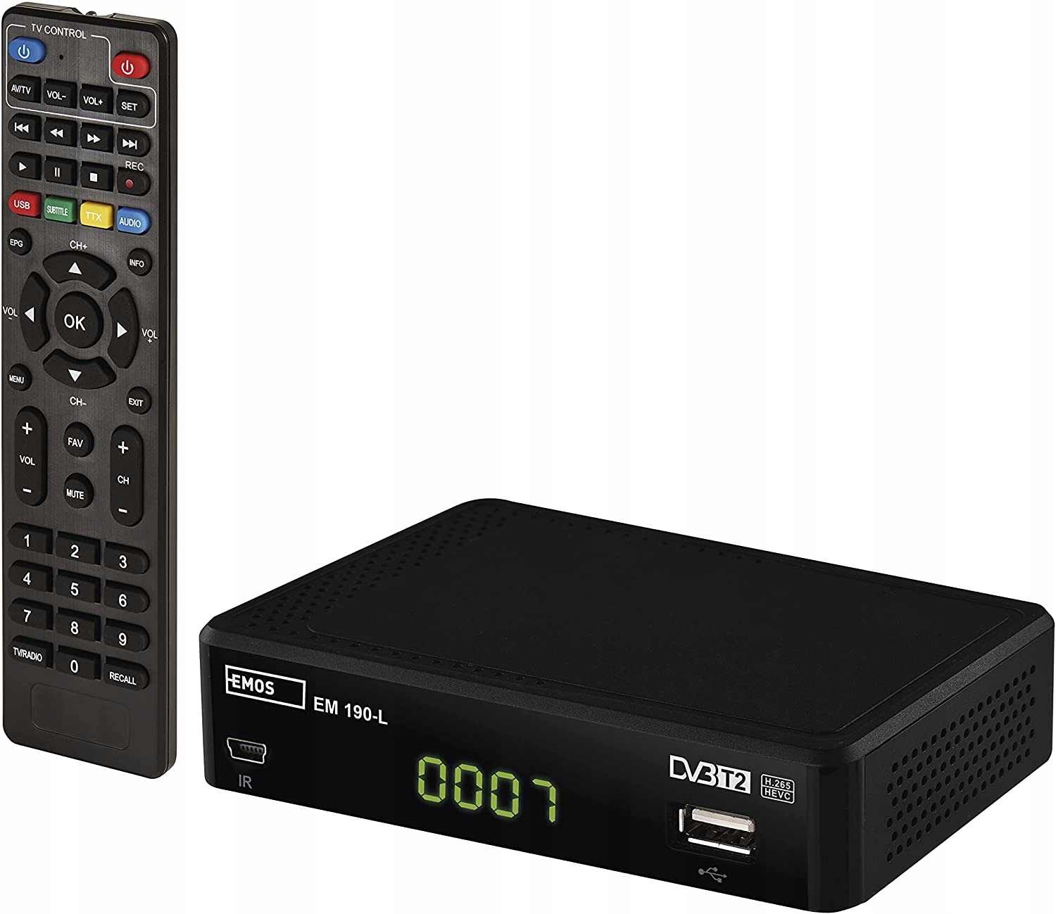 EMOS EM190-L HULL HD Dekoder odbiornik Tuner DVB-T2 HEVC H.265