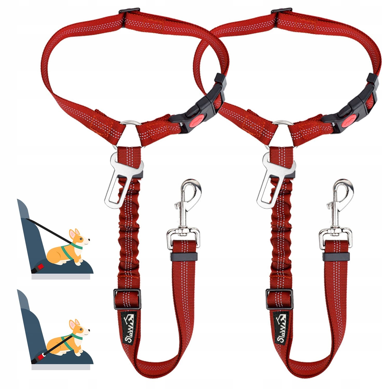 Slowton Autopás pro psa 2v1 Nastavitelný odrazový pás Červený