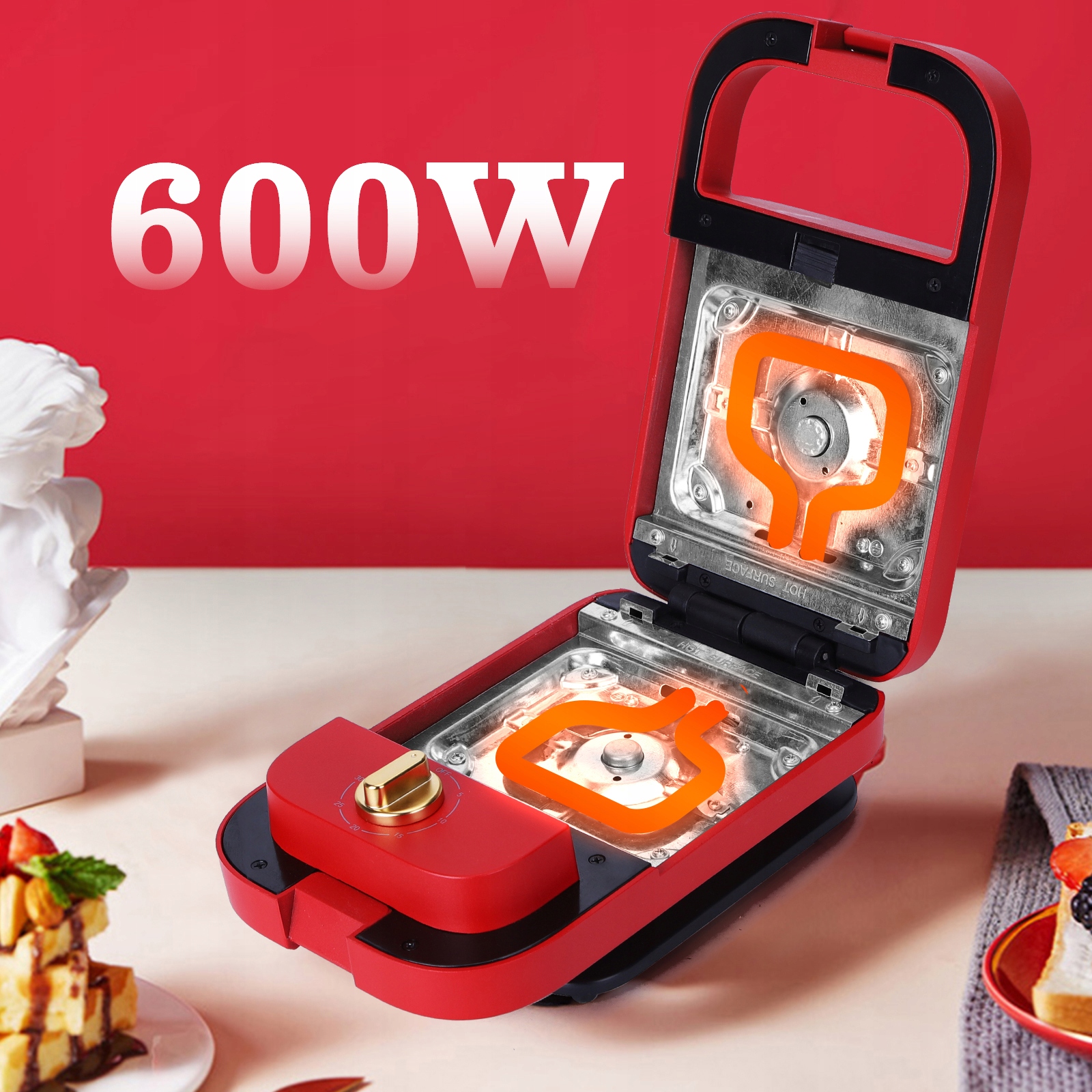 Gofrownica 3w1 Opiekacz ciastka pączki 600W Głębokość produktu 25.2 cm