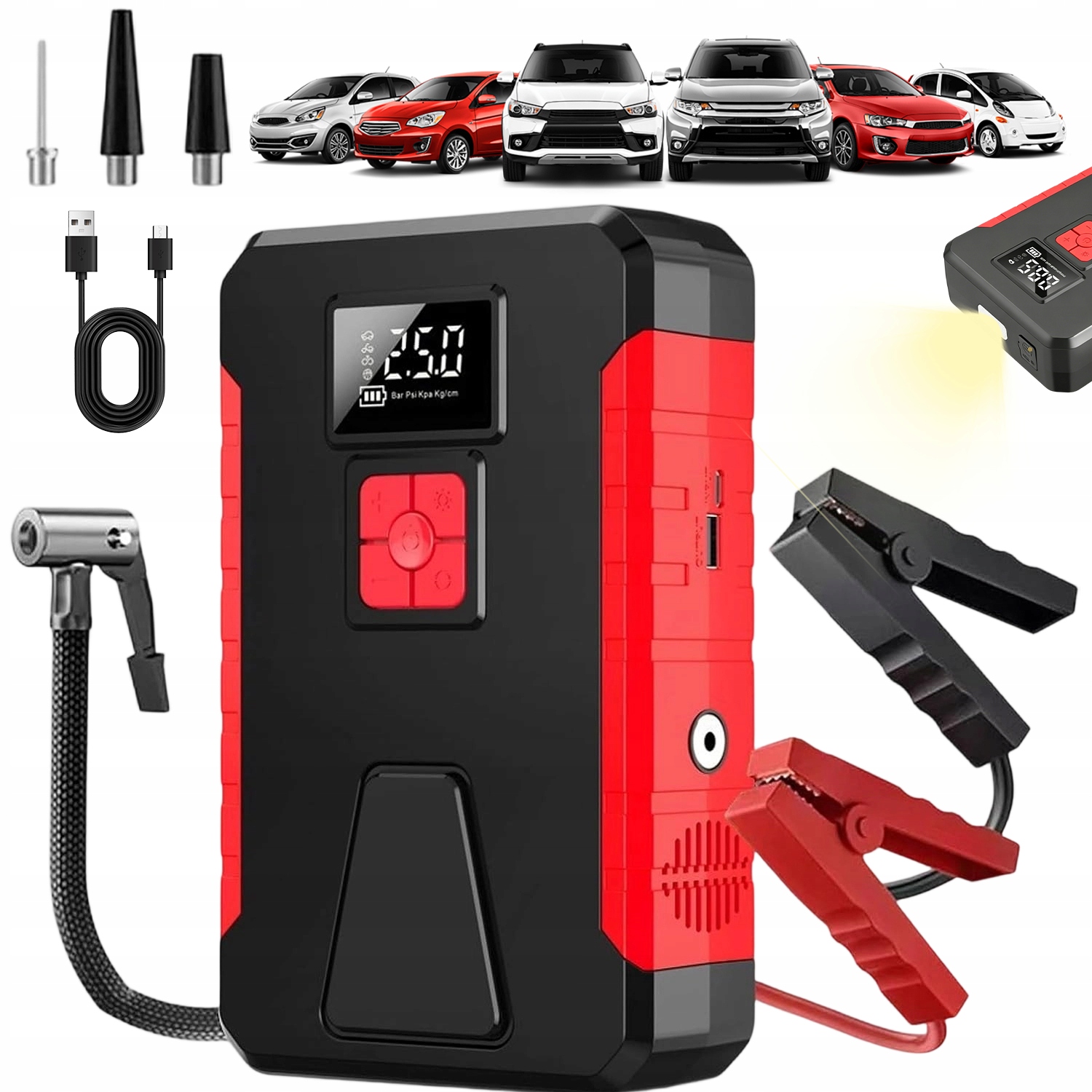 Jump Starter Booster 8000MAH Kompresor 240A Baterka Powerbank Jump Starter