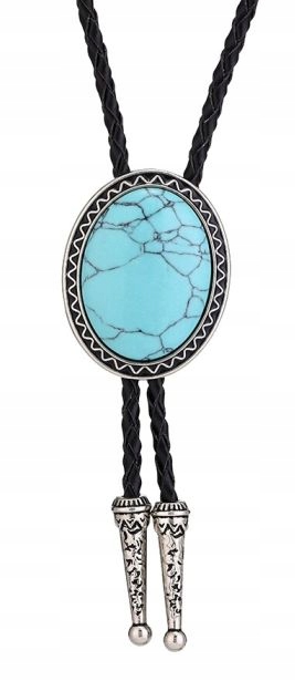 Bolo kravata westernová s kamenem Turkus pletenina přírodní kůže