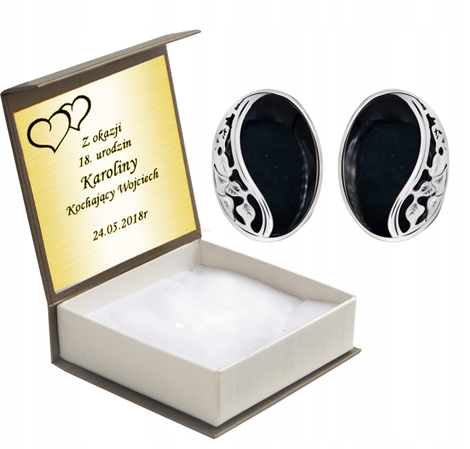 

Srebrne Klipsy Z Onyksami Na Prezent + Grawer