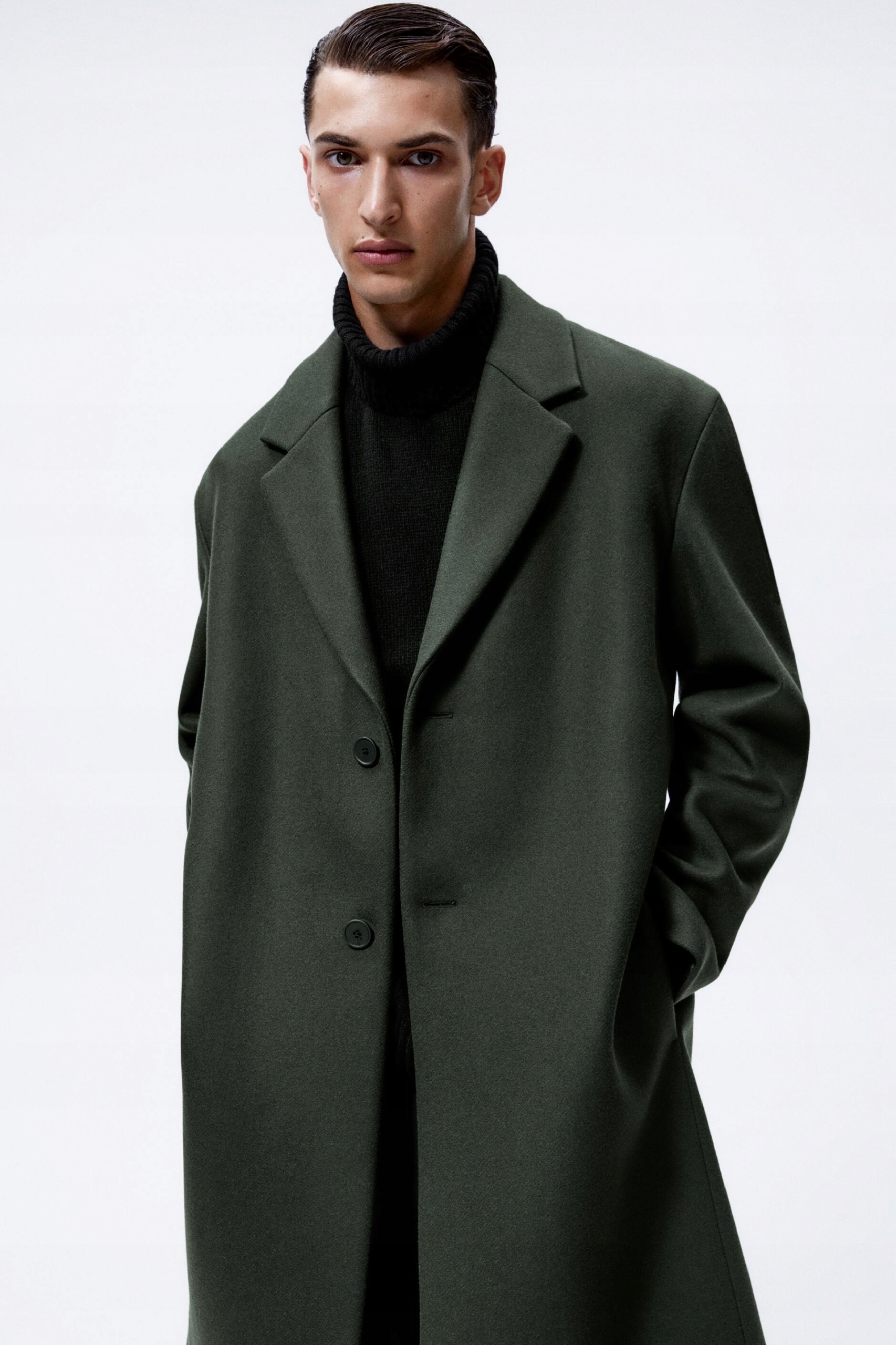 ZARA PŁASZCZ MĘSKI XL ZIELONY 75% WEŁNY WEŁNA Rozmiar XL