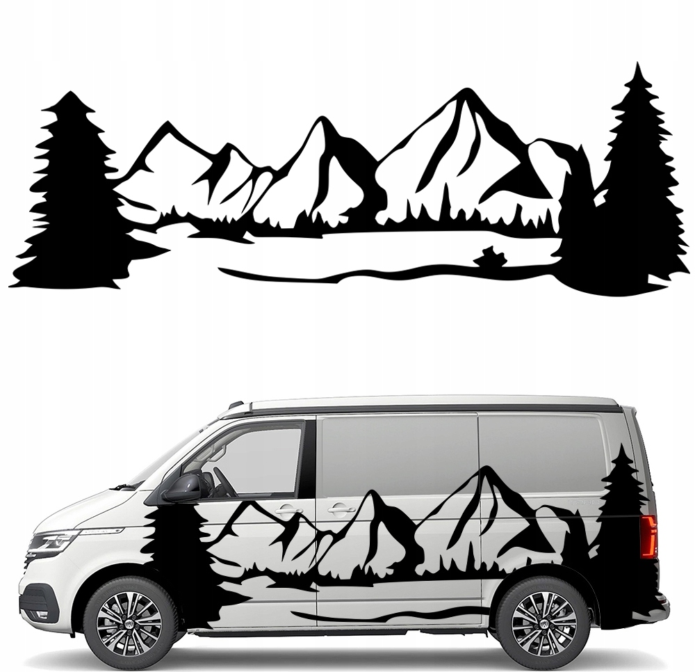 Samolepka Grafika na karavan auto přívěs Hory Mountains Las Forest 90x261
