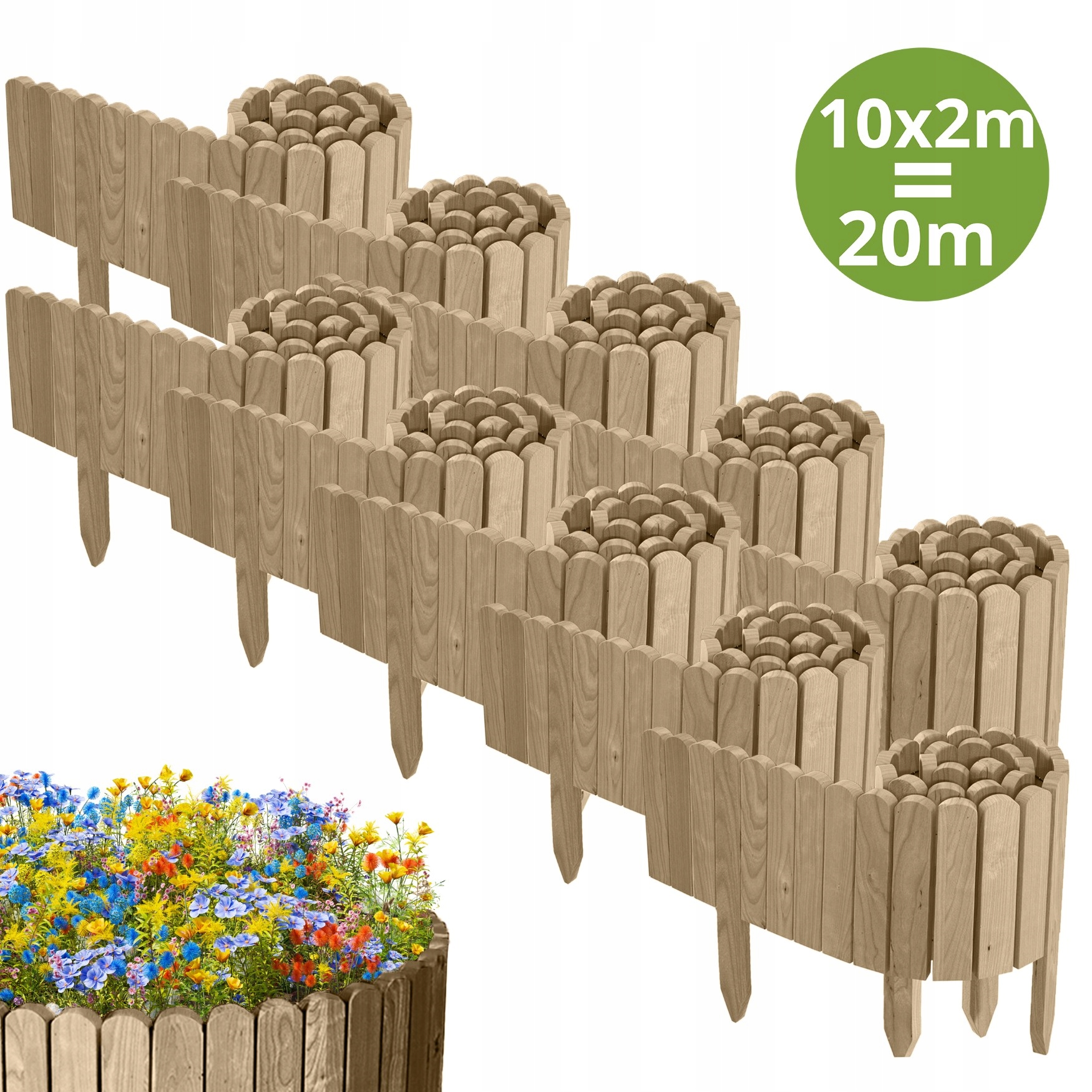 Zahradní plot dřevěný, borovicový, 20 m (10 x 200 cm), výška 20 cm, neimpregnovaný