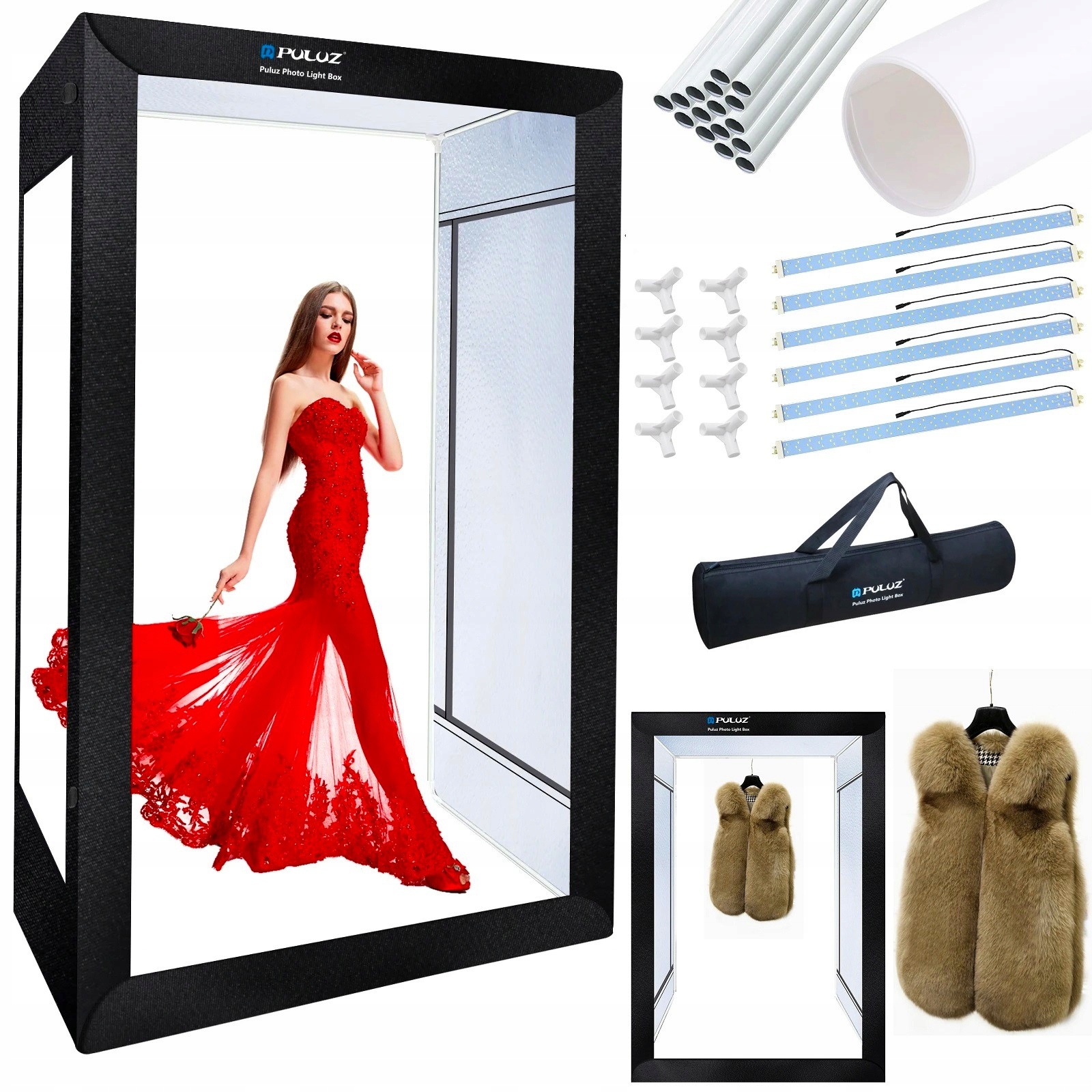 Duży Namiot Bezcieniowy Puluz 200x120x80cm Led 6 Lamp Sesja Studio Foto