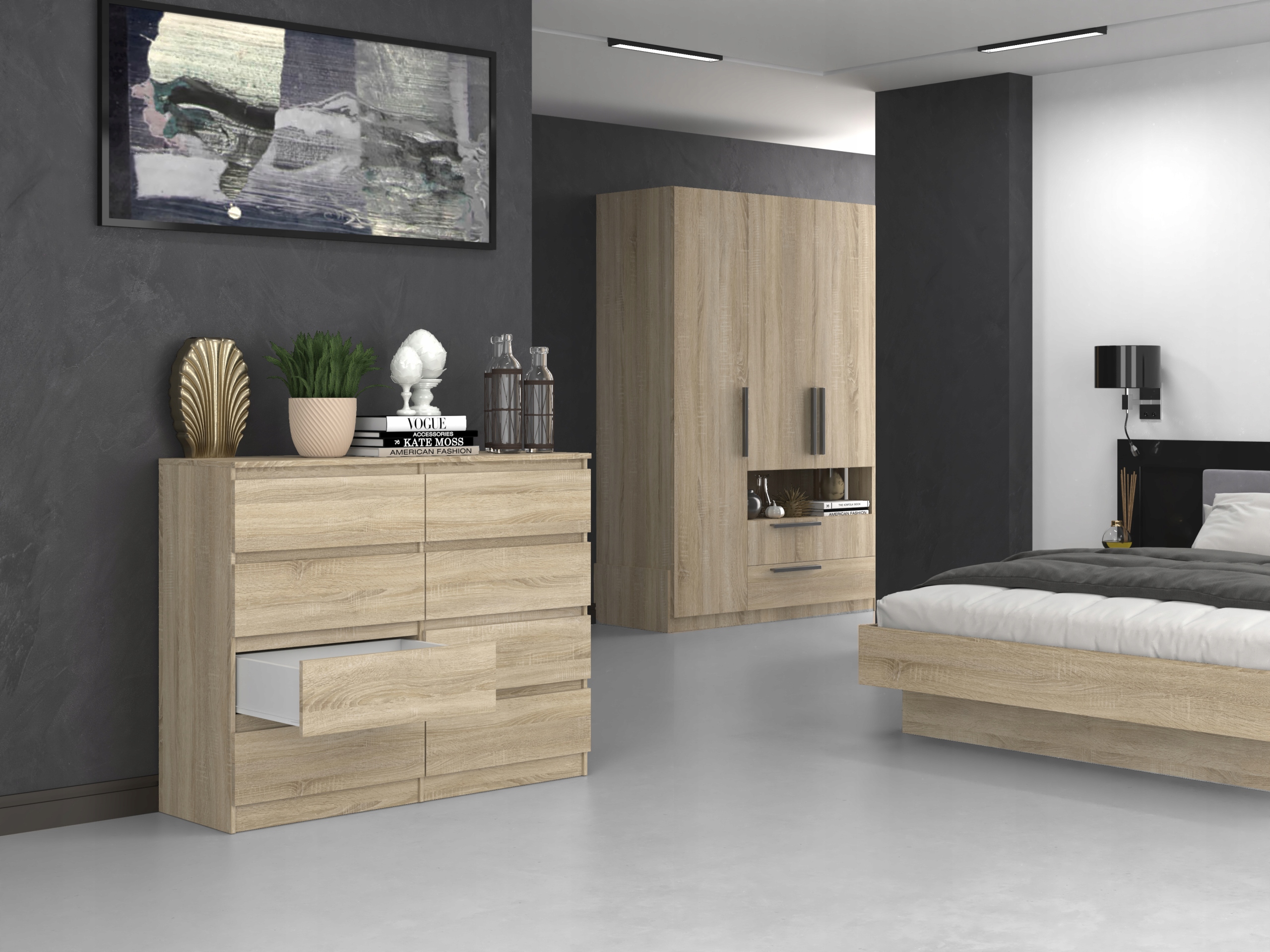 DUŻA KOMODA SZAFKA 8 SZUFLAD 120CM * DĄB SONOMA Szerokość mebla 120 cm