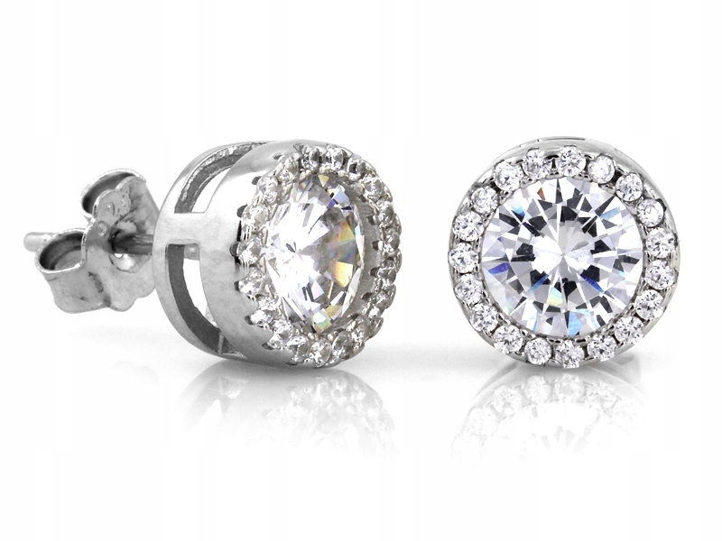 Stříbrné náušnice 925 na tyči s zirkony, kulatá markýza jako dárek