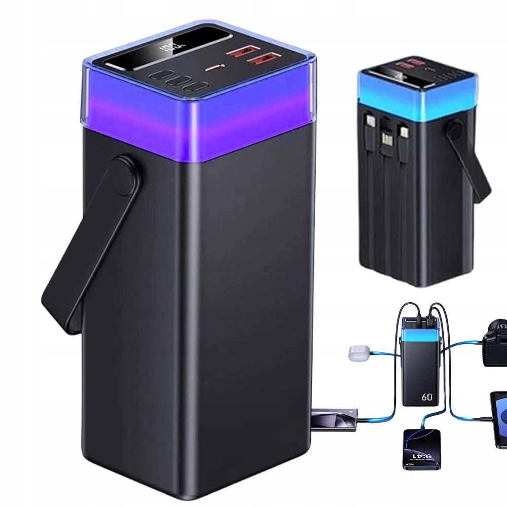 Power Bank 60000 mAh s držákem a Led displejem pro karavan a zahradu
