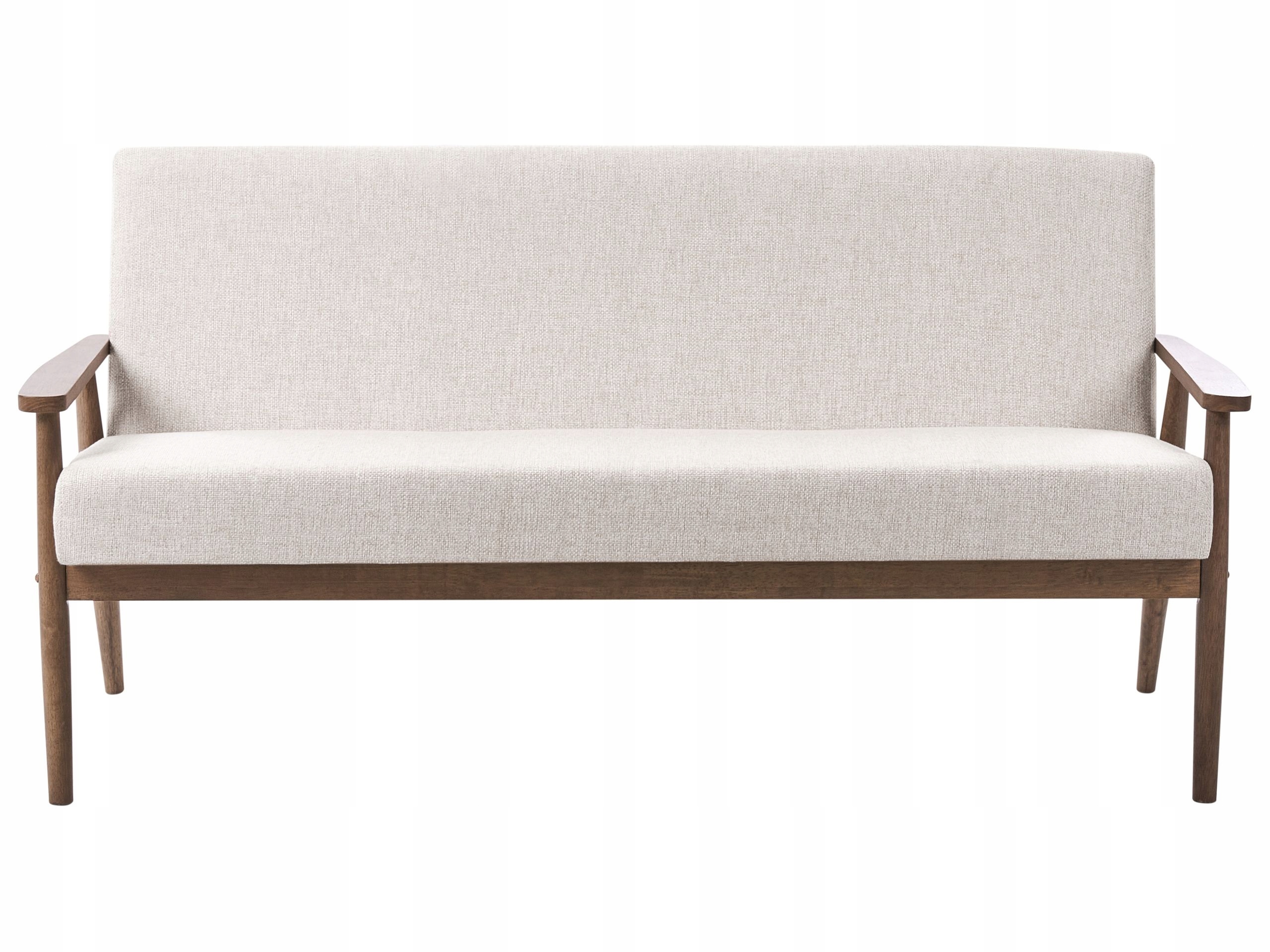 Sofa tapicerowana beżowa z ciemnym brązem