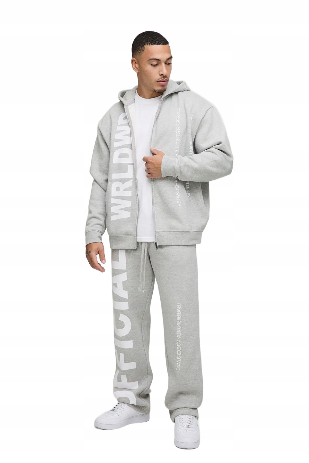 Boohooman Šedý Teplákovka Pánský Komplet S Kapucí A Potiskem S Z3A