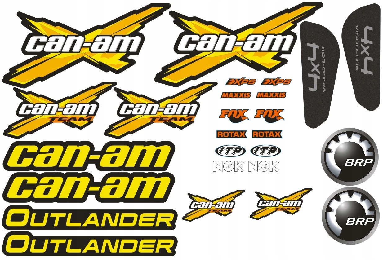 Zestaw naklejek Can-am outlander kolor żółty Quad Atv