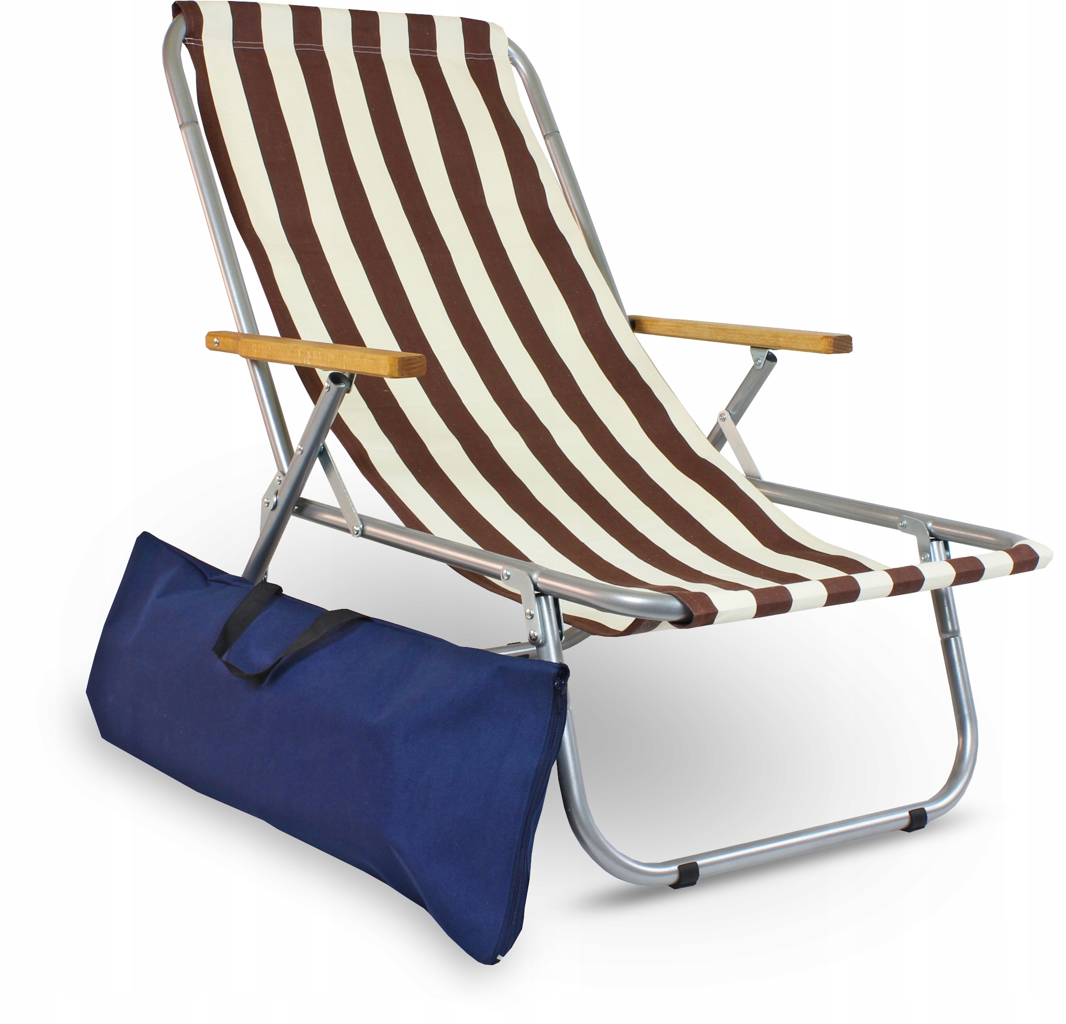 Leżak plażowy składany do torby Max 150 Kg, tradycyjny, aluminiowy, p. brąz