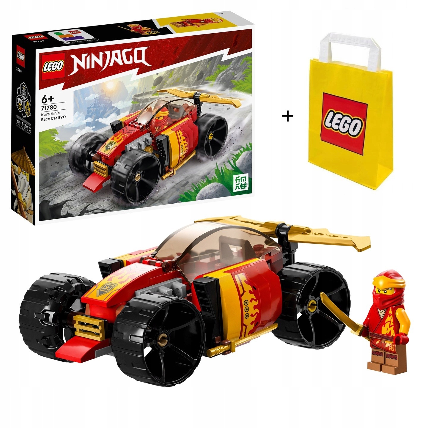 LEGO Ninjago Samochód wyścigowy ninja Kaia EVO 71780 + Torba Lego