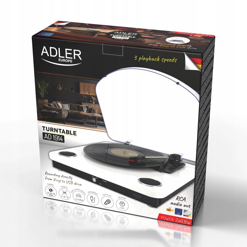 Gramofon Audio-technica Bluetooth USB Automatyczny z Głośnikami Adler 1914W