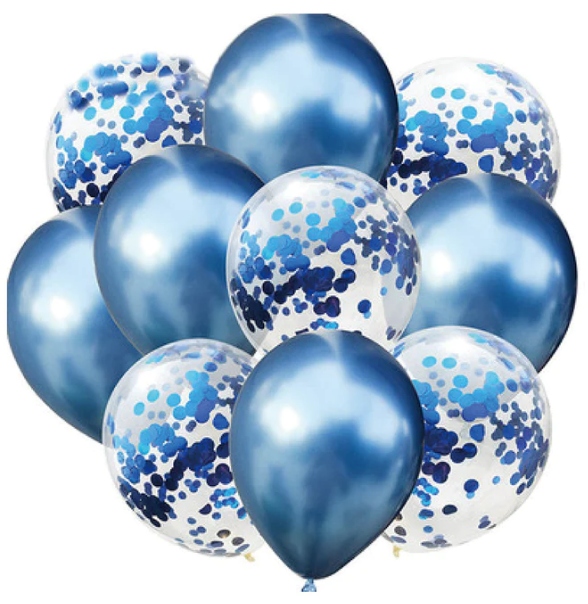 

Zestaw balonów niebieskich z konfetti chrom 10szt