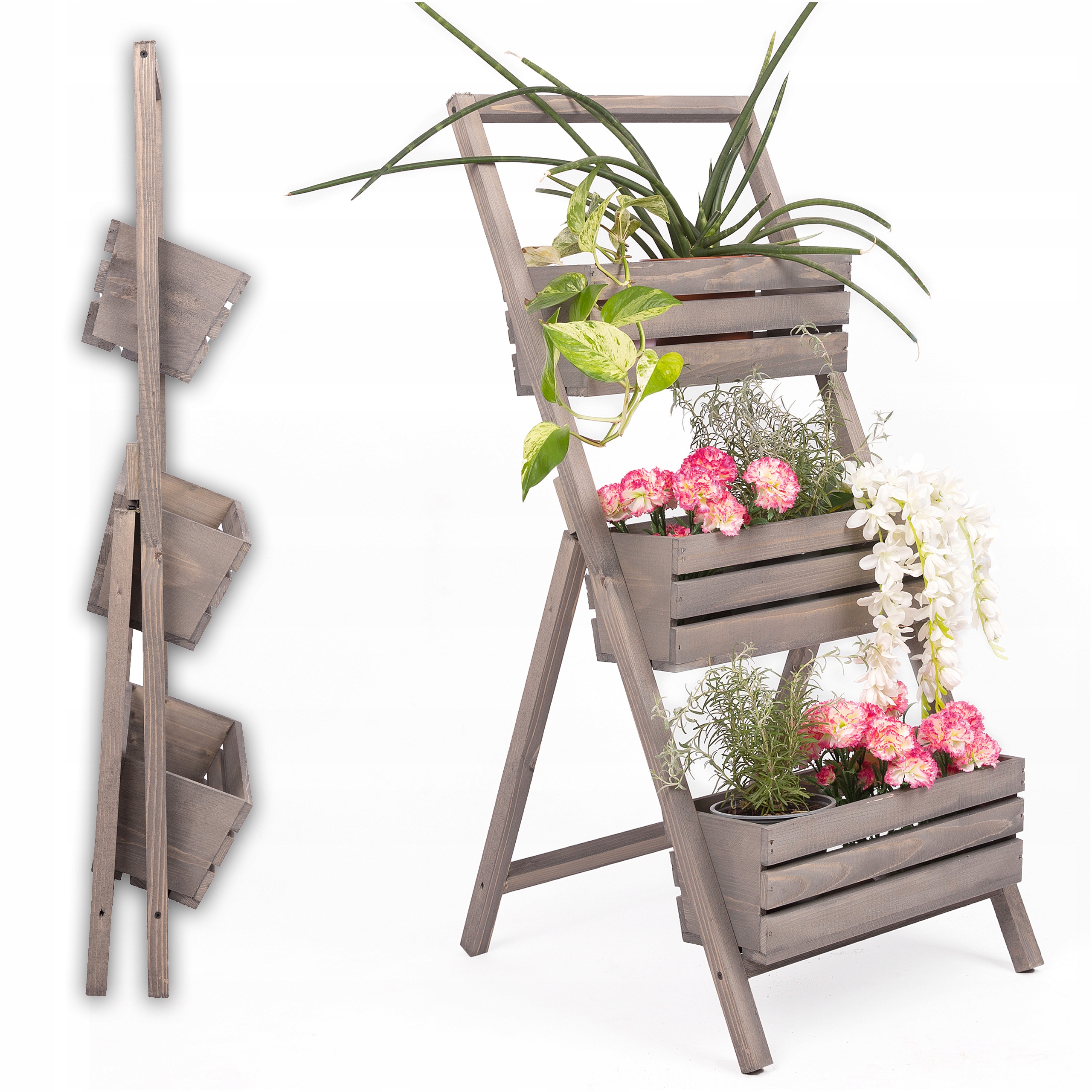 Stojan na Květiny Květináč Žebřík Dřevěný Výrobce 3 Úrovně Zahrada