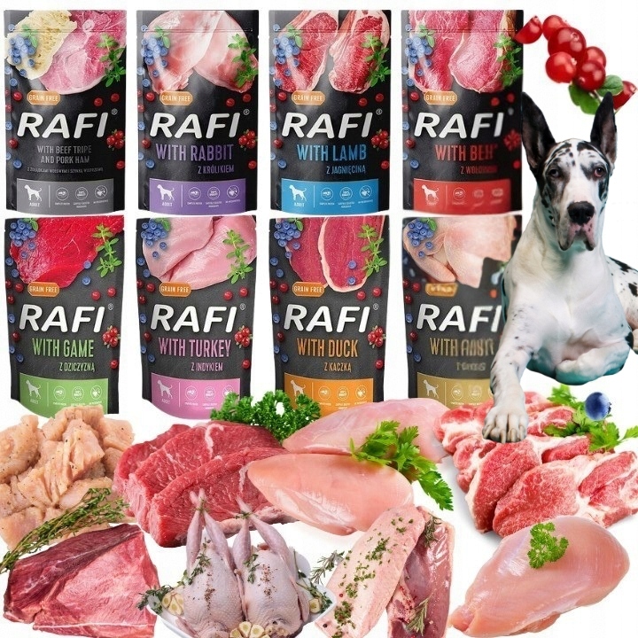 Levně Dolina Noteci Rafi Vlhké Vlhké Krmivo Bez Obilí, Sáček, Směs 8 Příchutí 12x500G