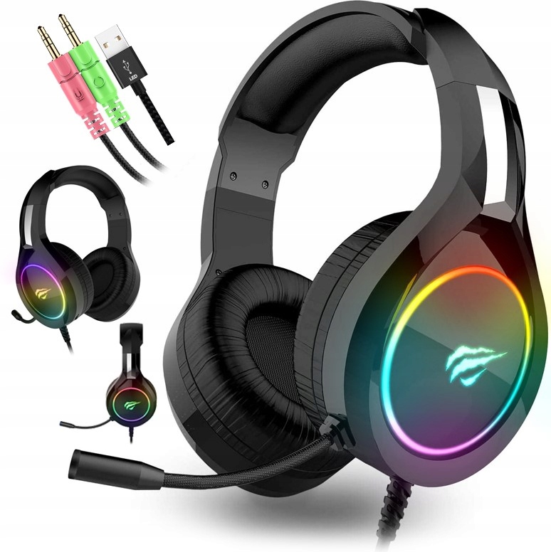 Słuchawki gamingowe dla graczy mikrofon LED RGB PC