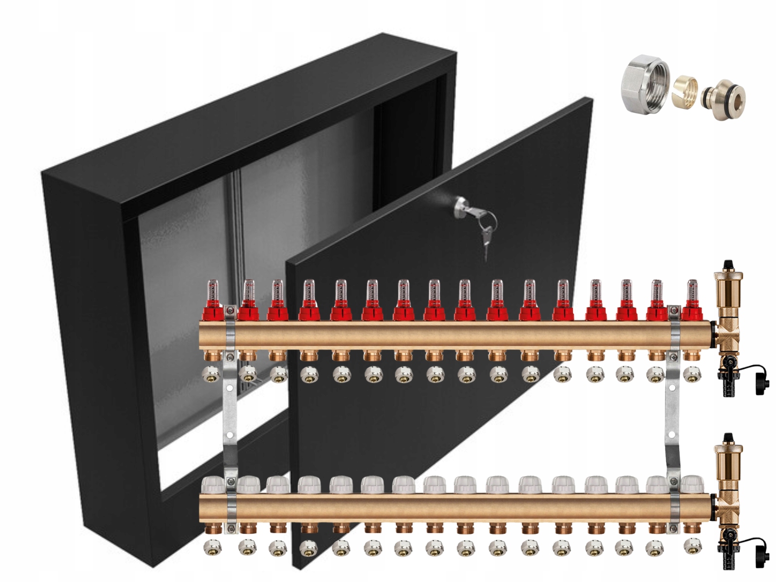 Rozdělovač Pro Podlahu 16 Sekcí Spojky Pex Nástěnná Skříňka Černá