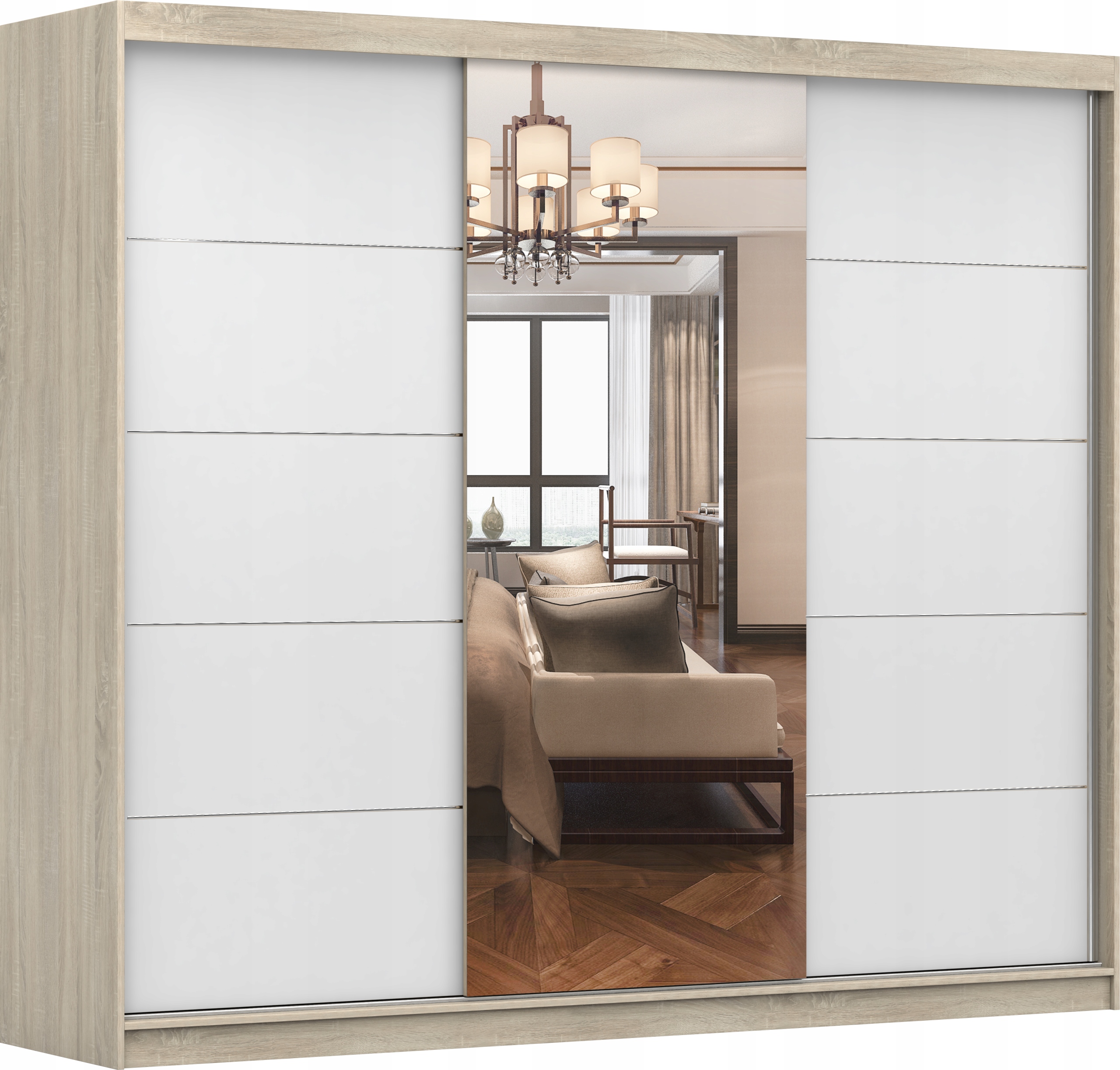 Szafa Przesuwna IDEA 200 LUSTRO PÓŁKI SZUFLADY garderoba PRO+ Kolekcja IDEA