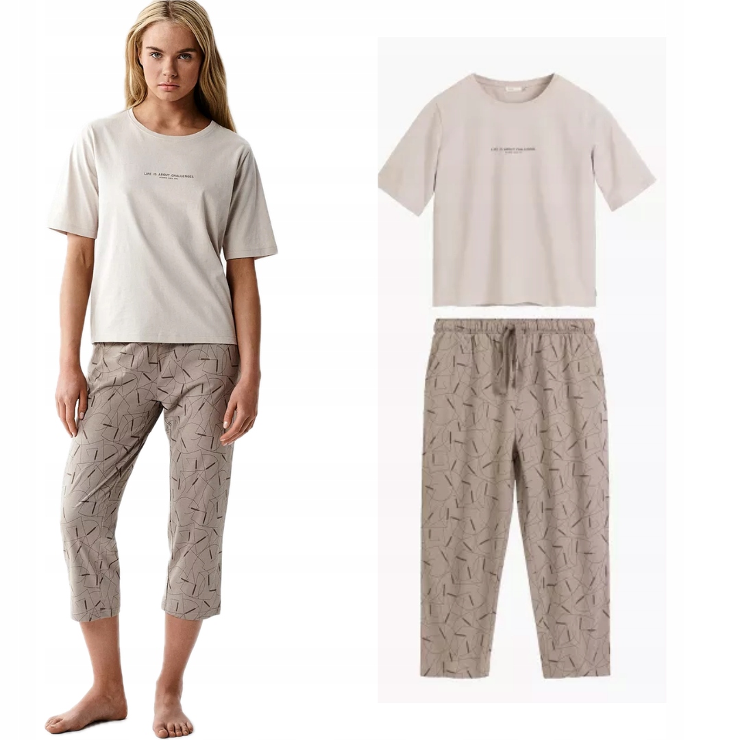 Piżama damska Atlantic bawełna NLP-509 beżowa długośc 3/4 rozmiar XL