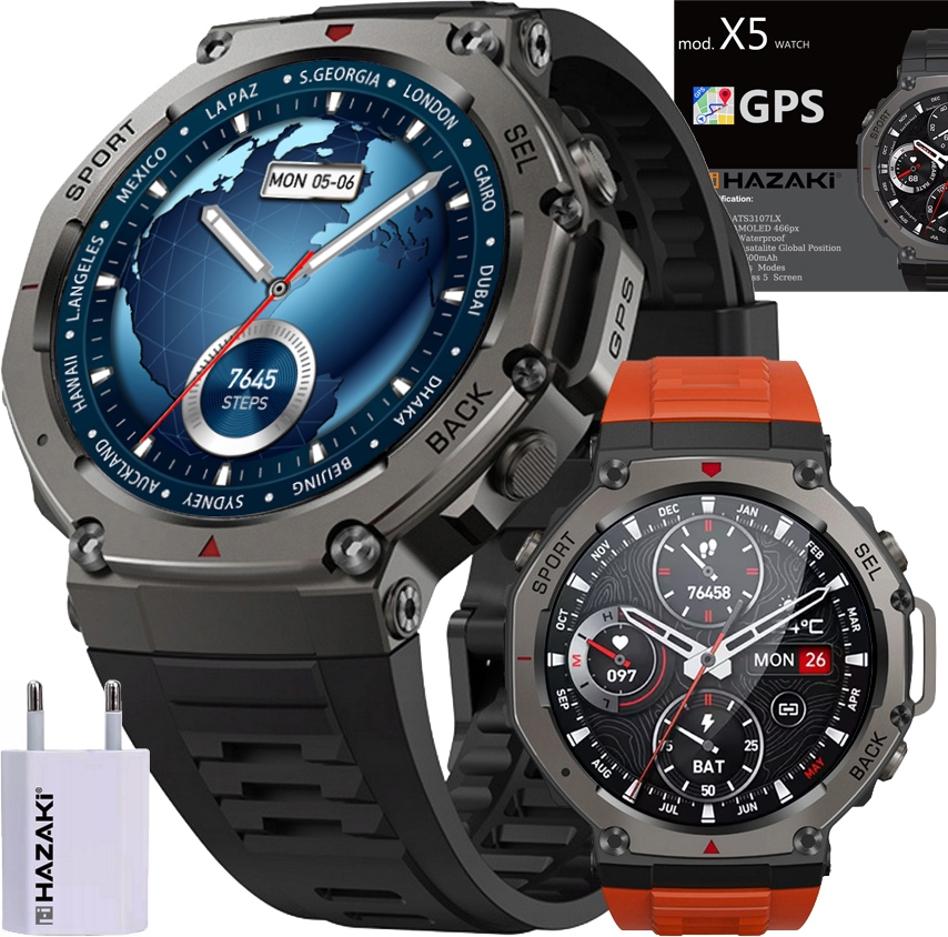 Zegarek Smartwatch Hazaki X5 Amoled Gps WR50m 5BAR Szkło Gorilla Glass BT54