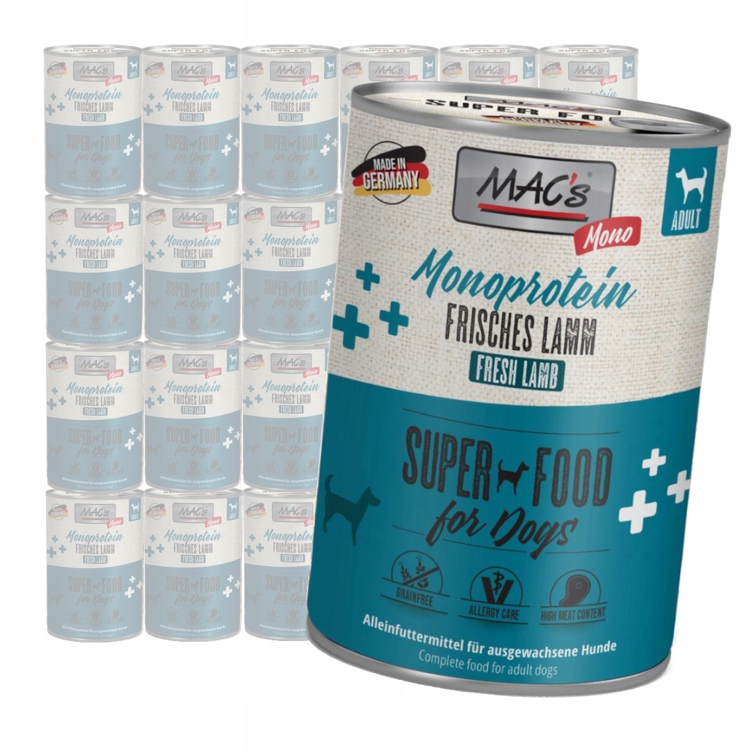 Levně Mac's Dog Vlhké Krmivo Monoprotein Jehněčí pro psa 24x400g Hypoalergenní
