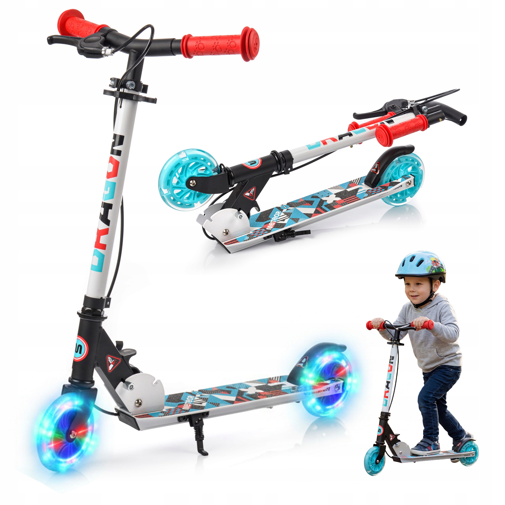 Hulajnoga dla dzieci składana miejska lekka koła Led 140 mm Meteor Dragon