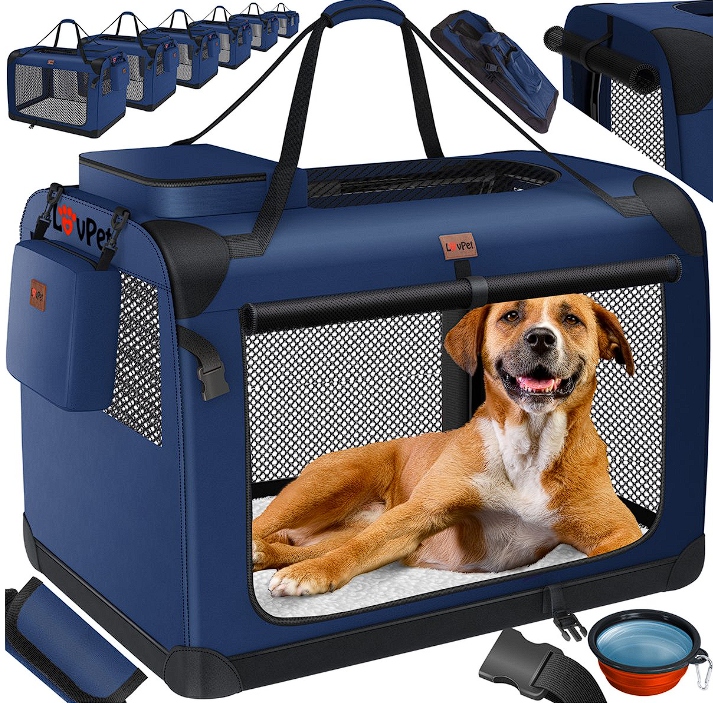 Levně Přepravka Skládací Pro Psa Kočku Velikost M Přepravní taška Modrá