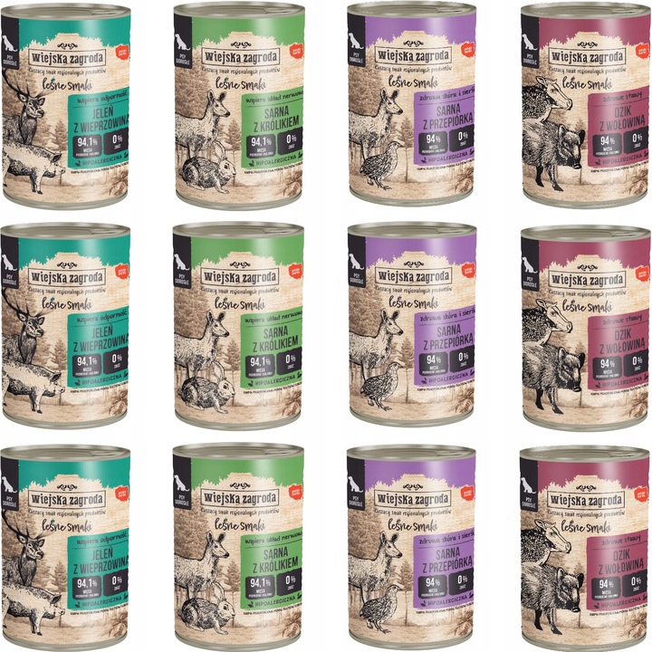 Wiejska Zagroda Leśne Smaki Mokra Karma dla Psa Mix 12x 400g Bezzbożowa