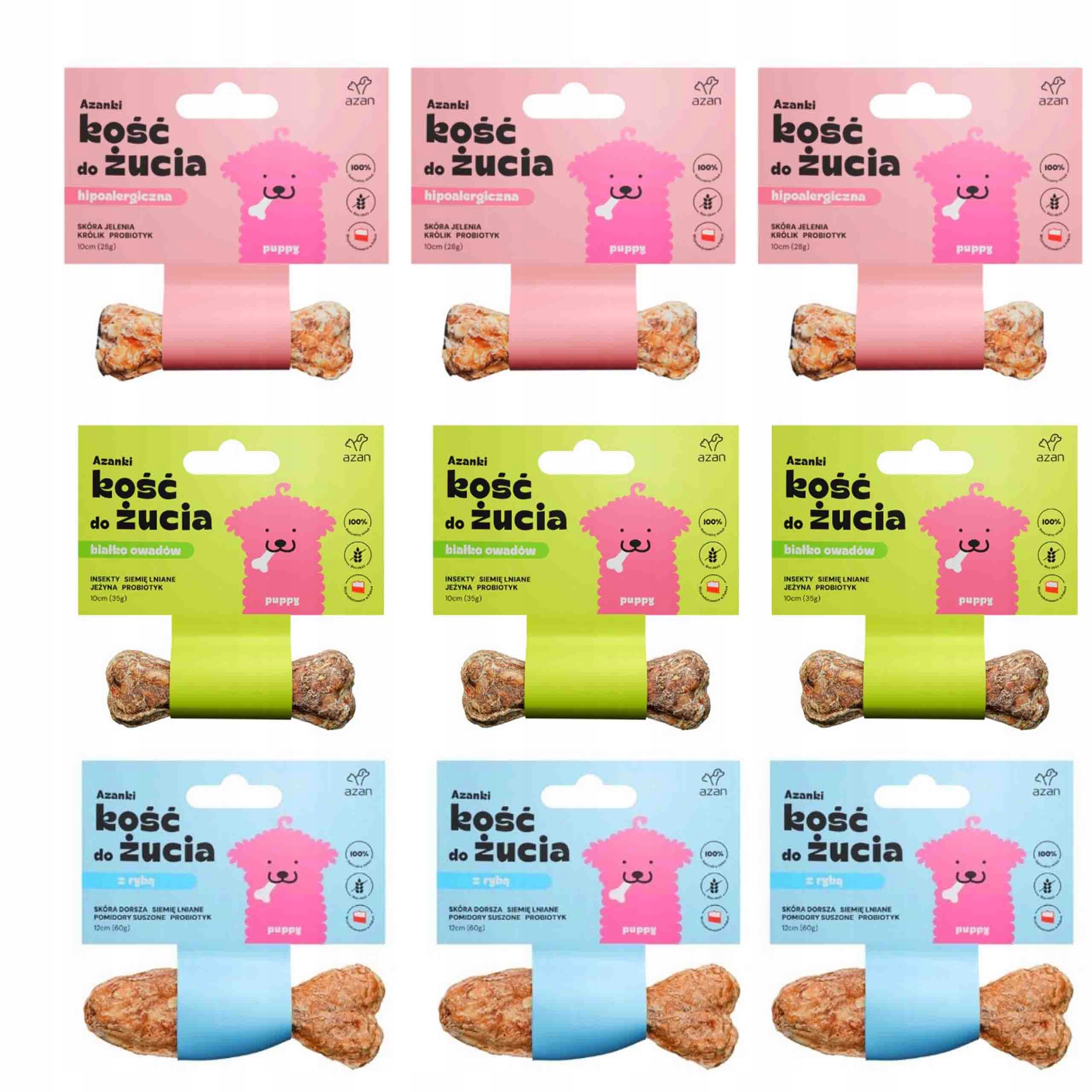 Levně Žvýkací Kost Pro Štěňata Azanki Hypoalergenní Hmyz MIX Chutí 9 ks