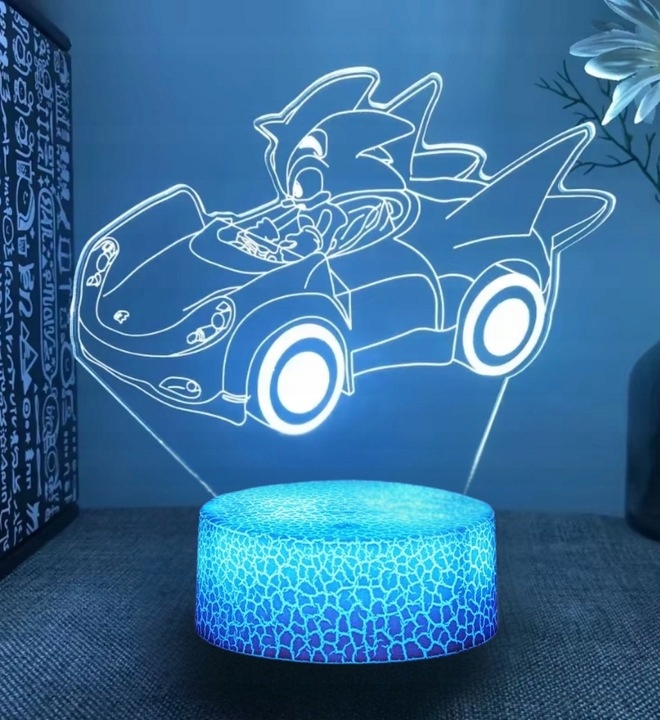 Lampka nocna 3D LED Sonic z 4 hologramami i pilotem RegMag – Kolor i jasność pod kontrolą