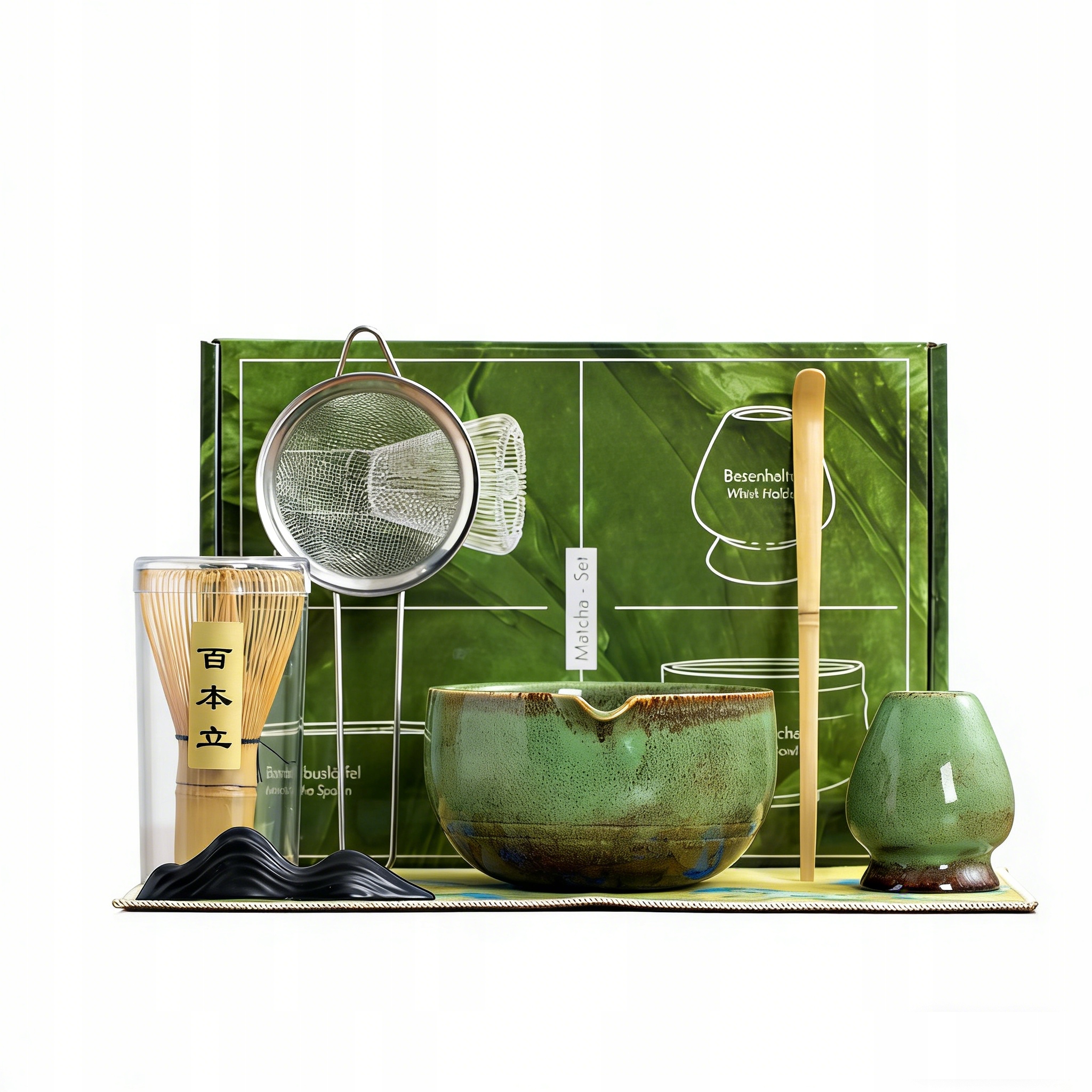 Bambusová Sada Na Matcha Čaj Chashaku, Podložka A Další 7 Dílů, Zelená Gradient