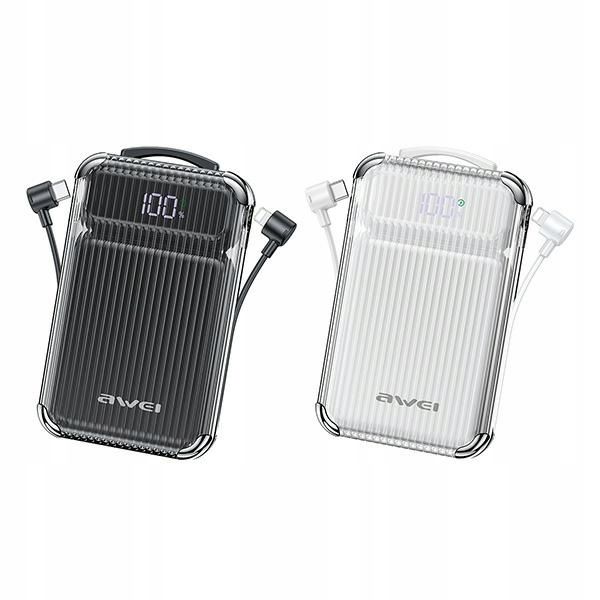 Awei PowerBank P89K 10000 mAh 22,5 W čierna/čierna káble PD/Lightning