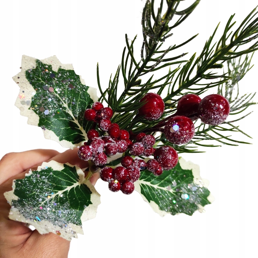 

Gałązka ozdobna jarzębina jagody listki ostrokrzew