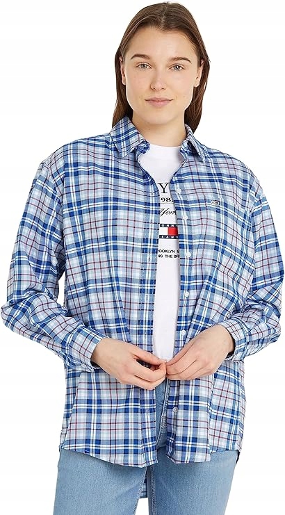 Tommy Jeans Dámská Kostkovaná Košile S Límečkem Modrá XL 6EA