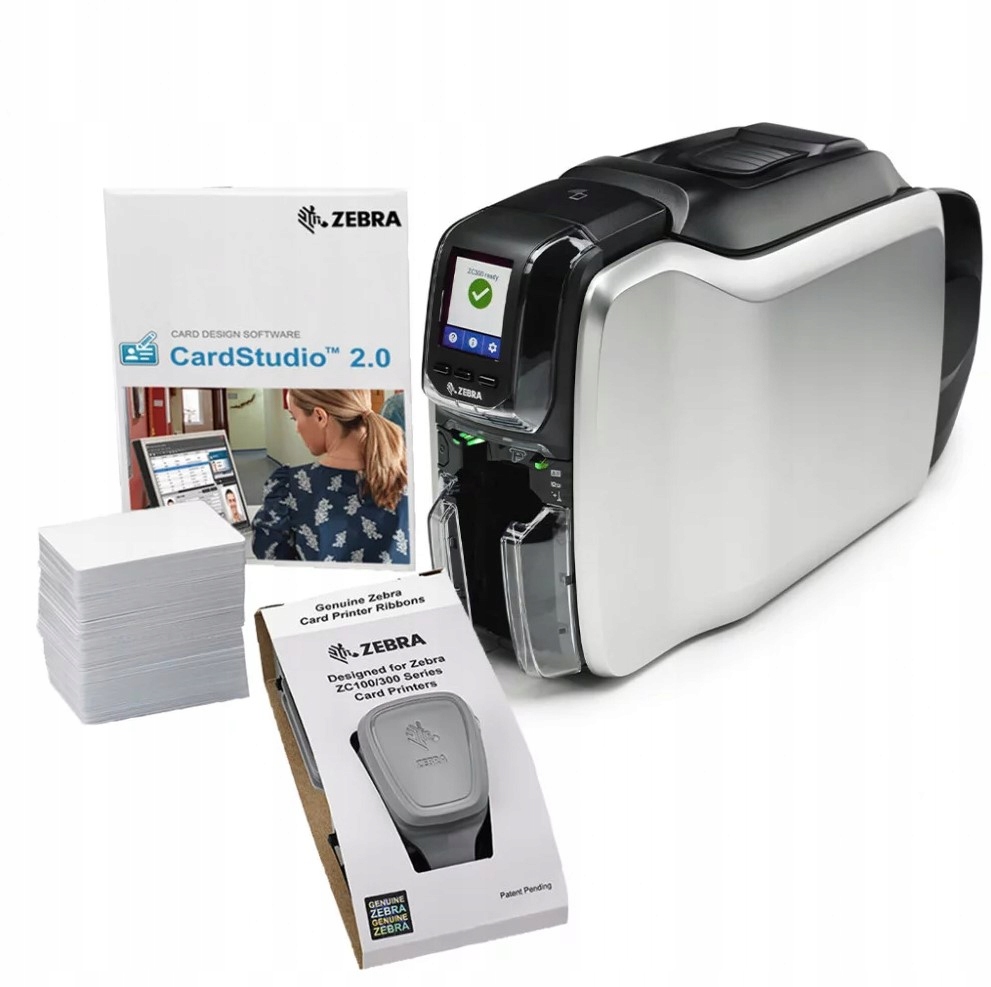 Drukarka kart plastikowych Zebra ZC300 jednostronna zestaw Quicard Lan Usb