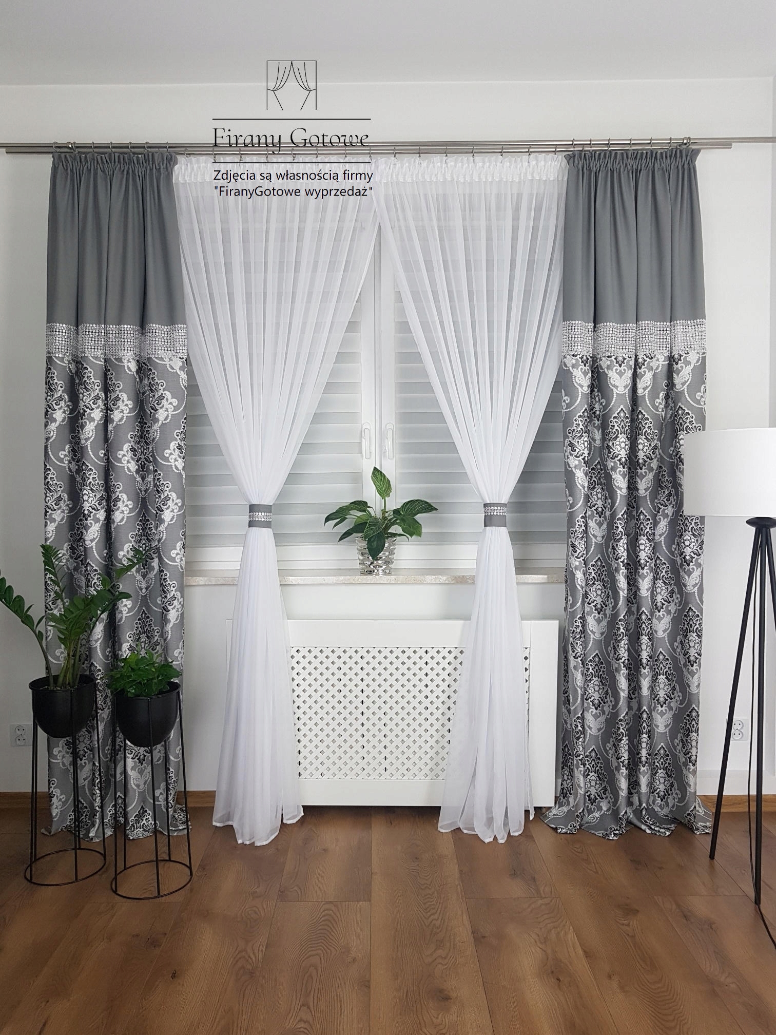 Komplet Długa Firana I Zasłony Szara Firanka Do Jadalni Woal Na Taśmie