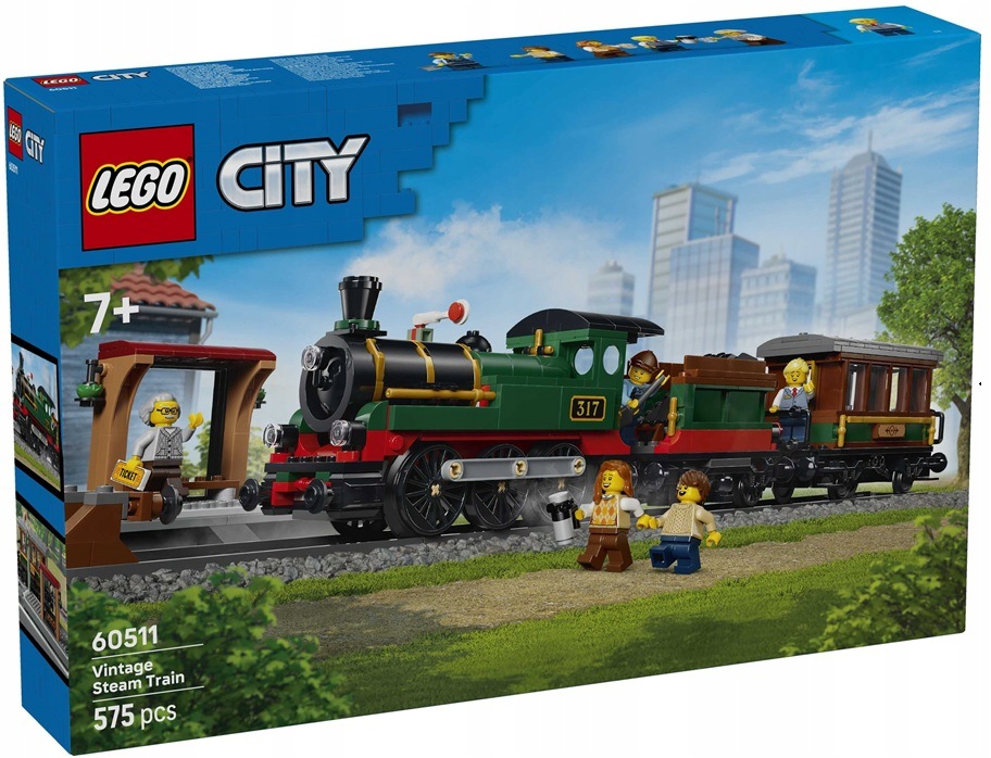 stavebnice Lego 575 dílků City Retro vlak s parní lokomotivou 60511