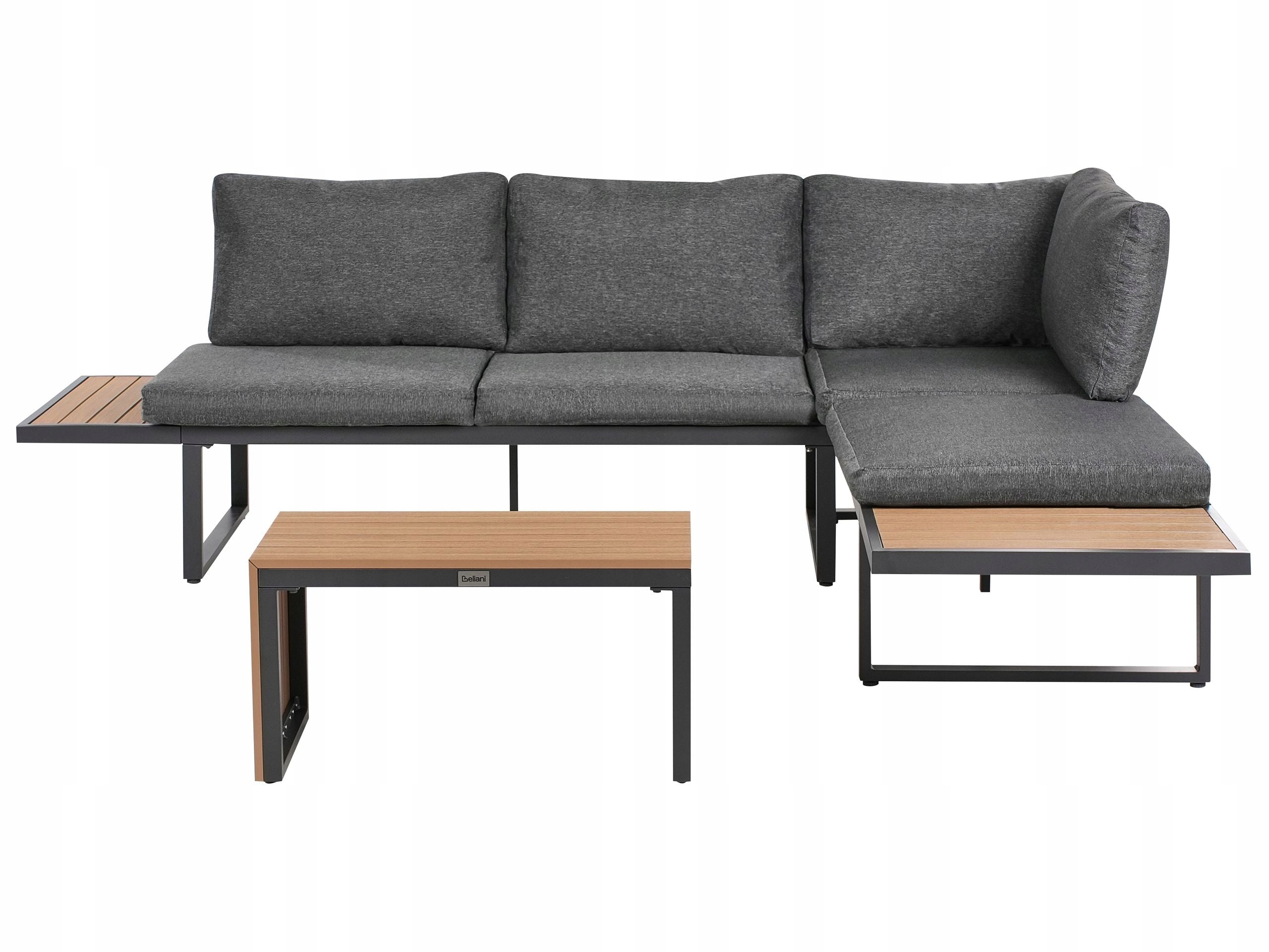 Zestaw mebli ogrodowych sofa modułowa i stolik kawowy szary