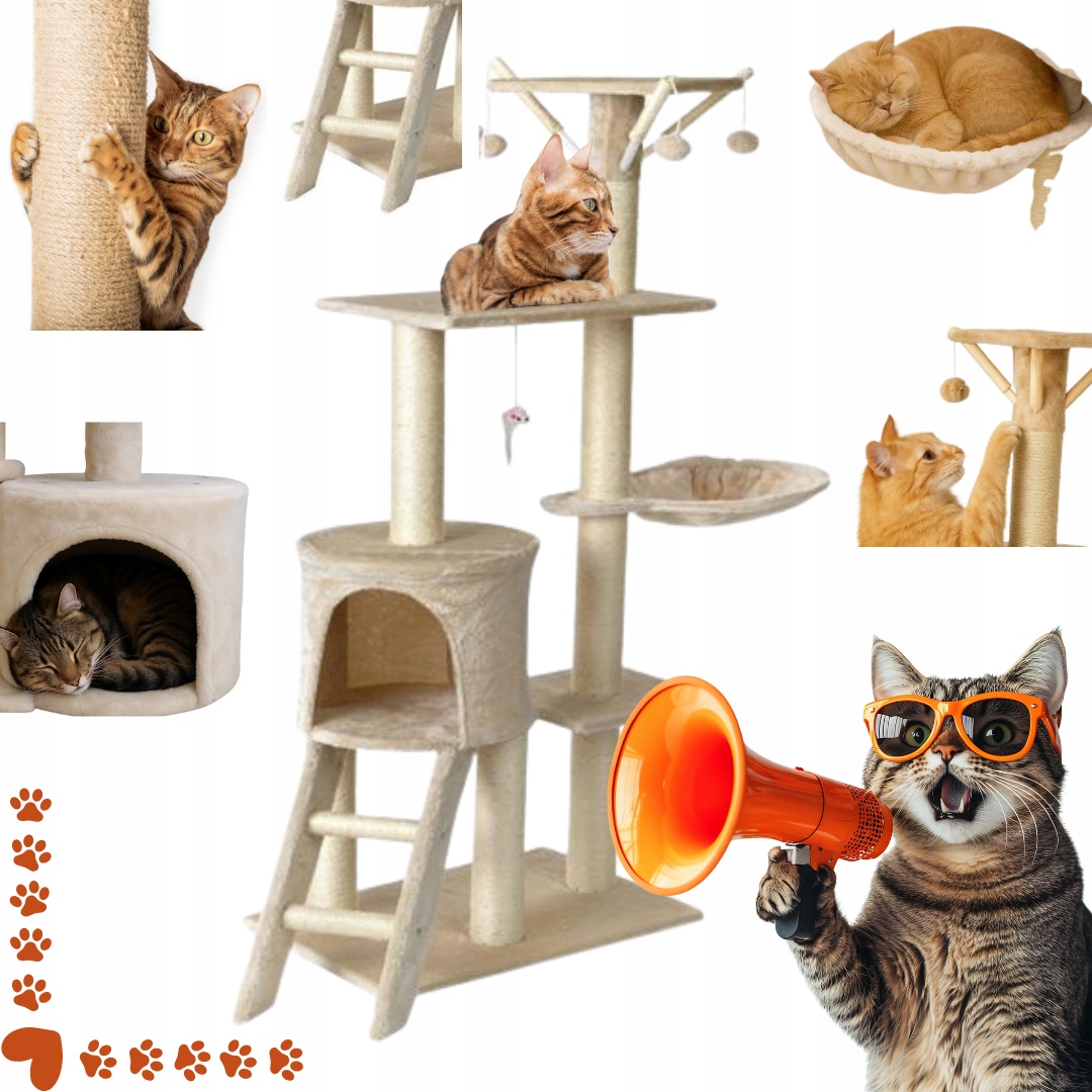 Škrabadlo Pro Kočky Vysoké 141 CM Sloupek 5 Úrovní Věž Stromek Pro Kočky