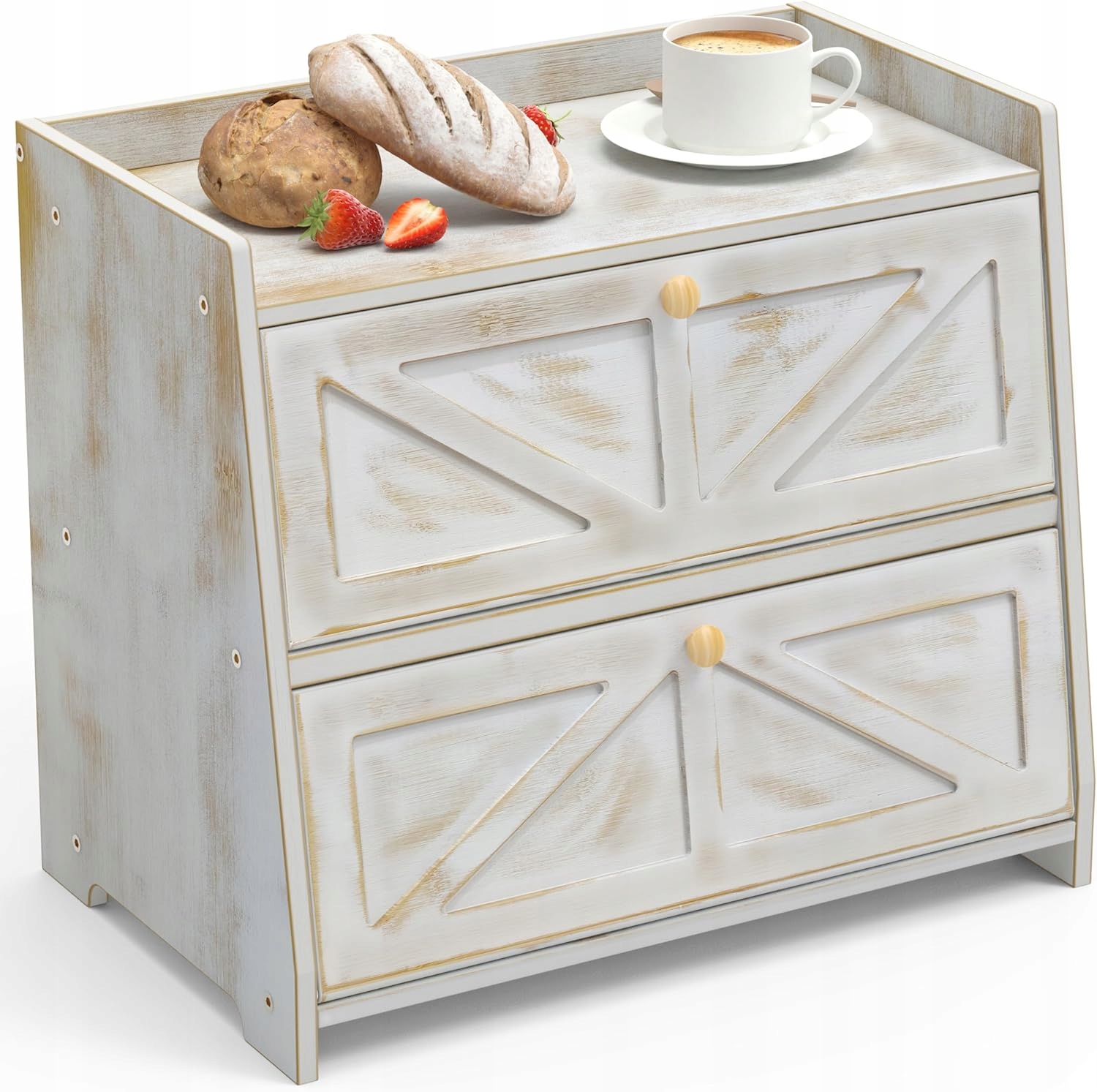 Vedecasa bambusový chlebník biely 2-úrovňový retro 40x25x35 cm