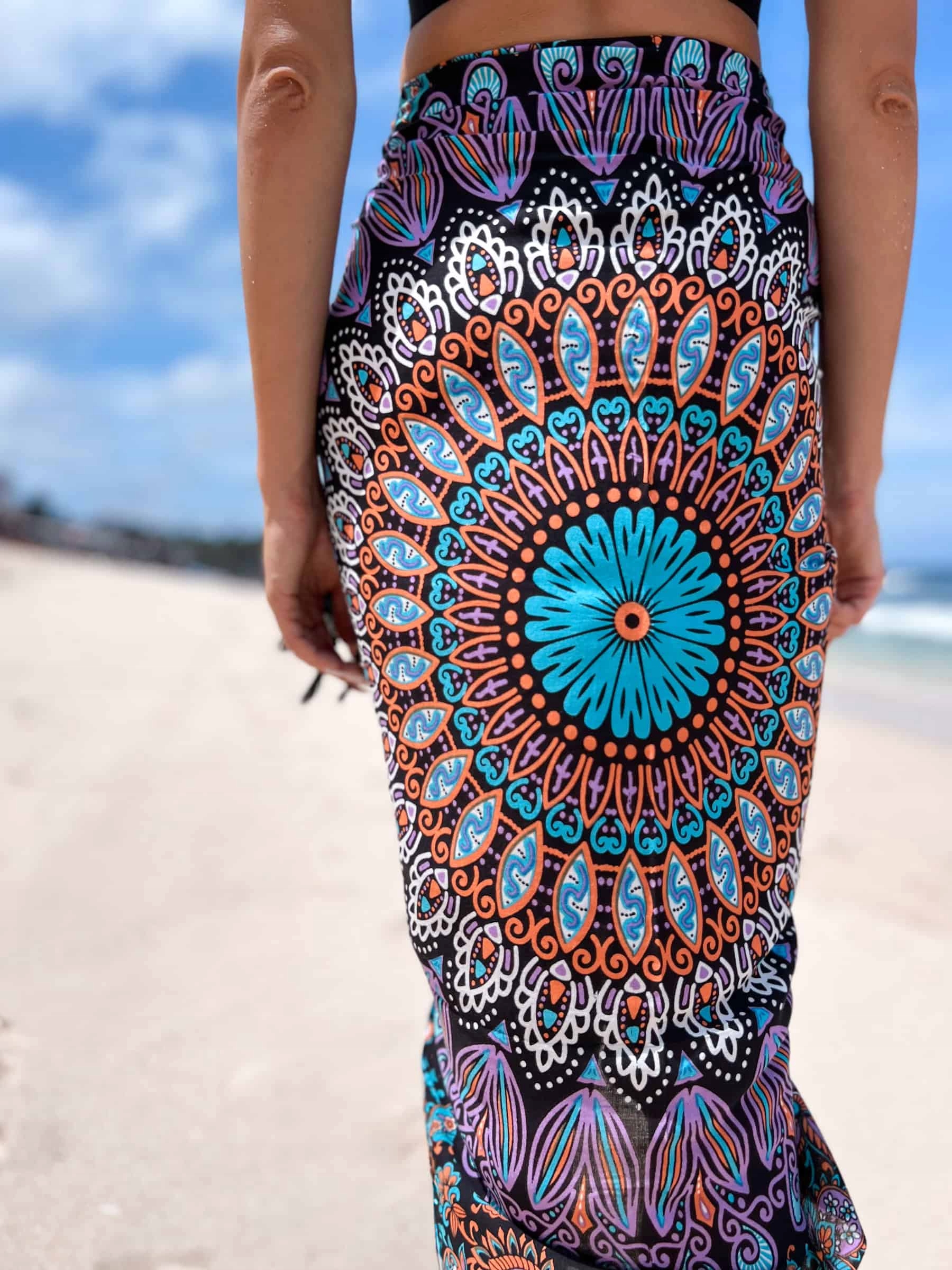 Pareo Plażowe Chusta na Plażę Tunika Damska z Frędzlami Mandala Fioletowe