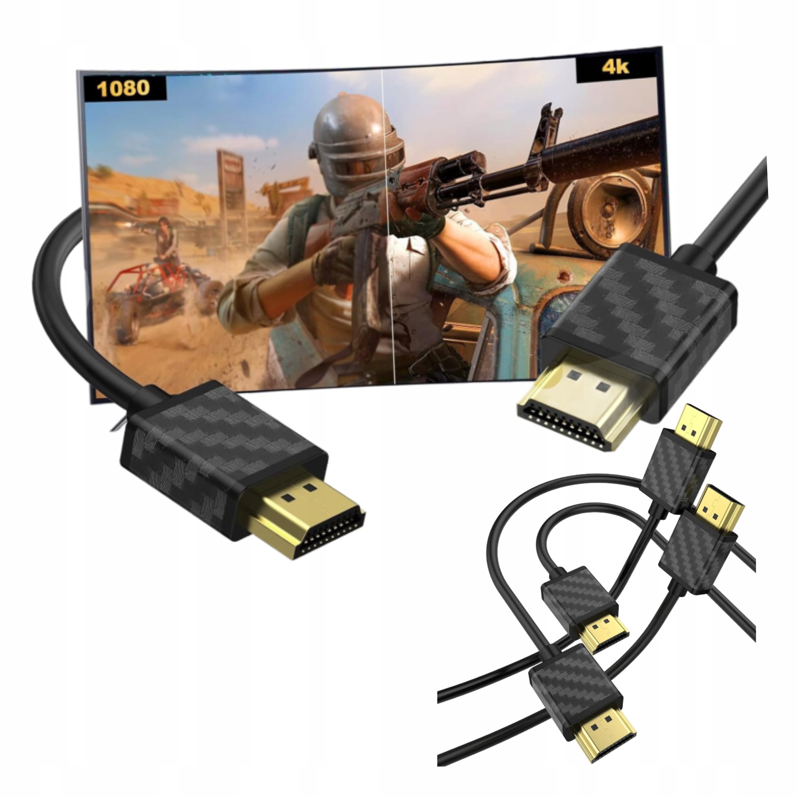 Zestaw 2 Kabli HDMI 2.0 1m 4K 60Hz HDR 18Gbps ARC Do TV PS5 PC Monitor