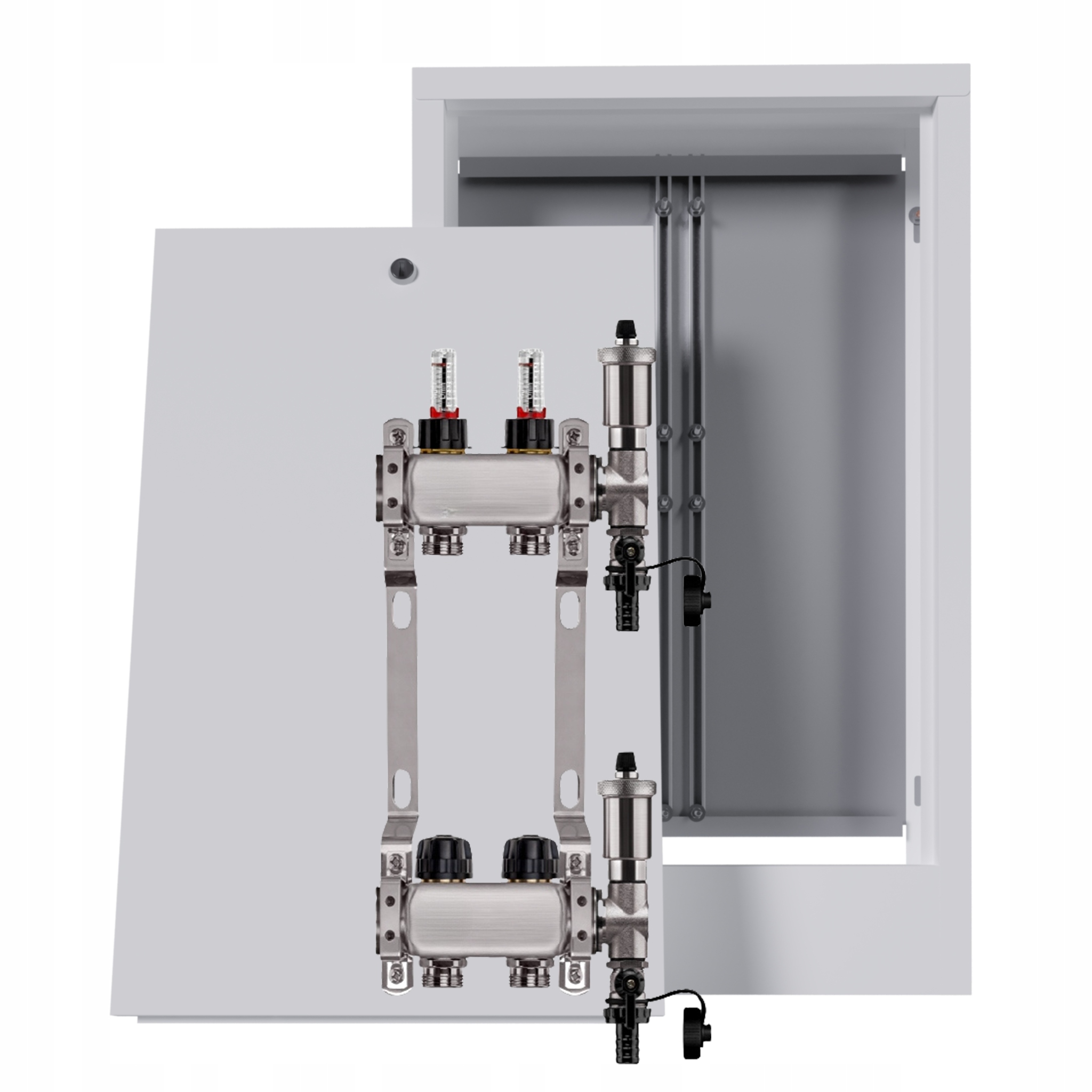 Nerezový rozdělovač pro podlahovku 2 okruhy s nástěnnou schránkou