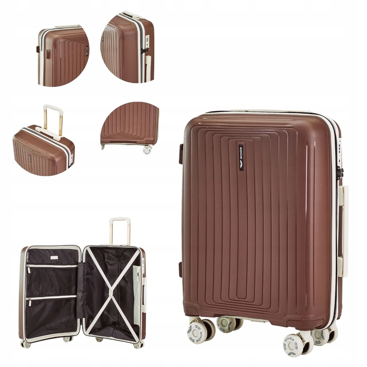 Kabinový kufr Wings 38L polypropylen Tsa 55x40x20 kolečka 360 cestovní