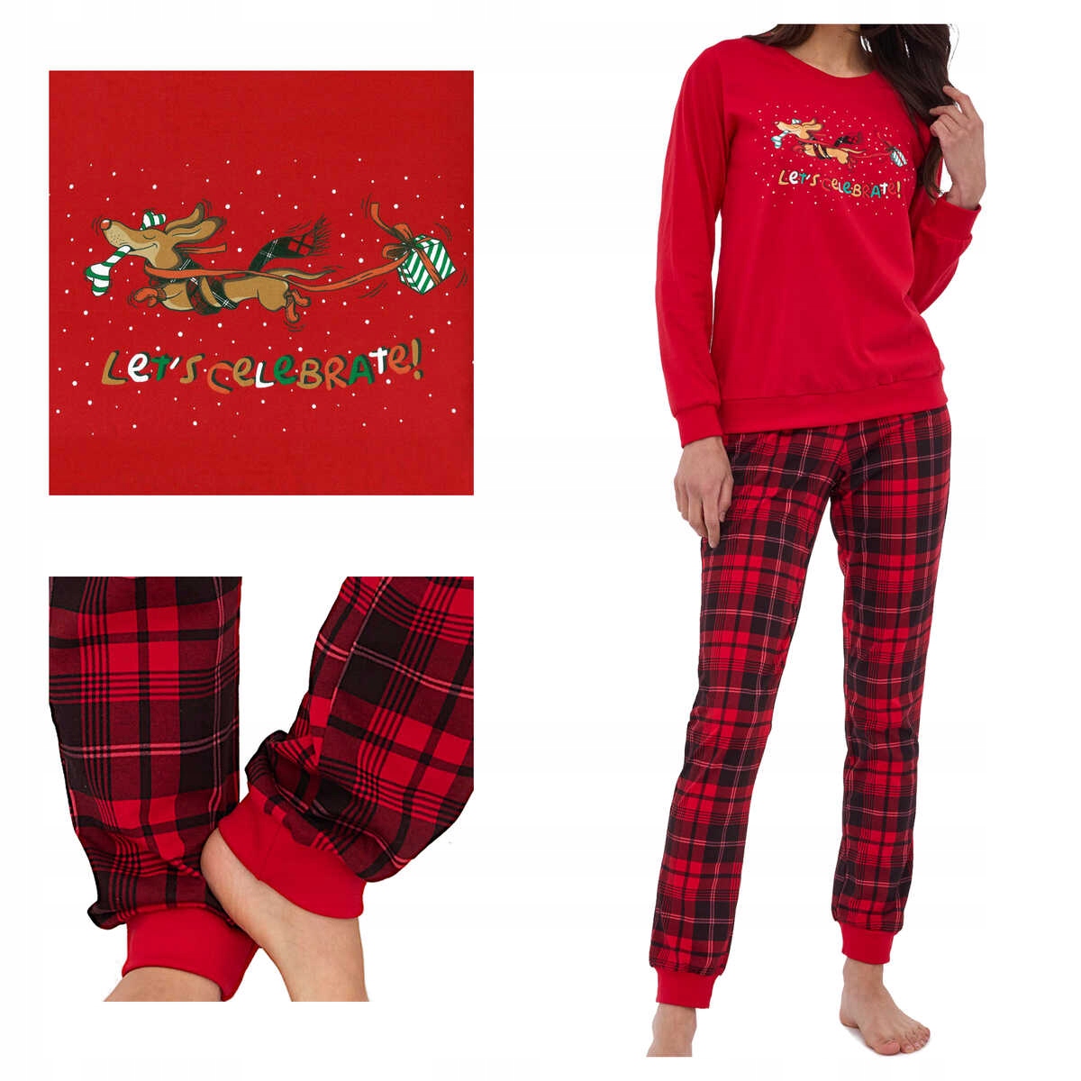 Cornette Dámské bavlněné pyžamo Celebrate 671/371 červené L